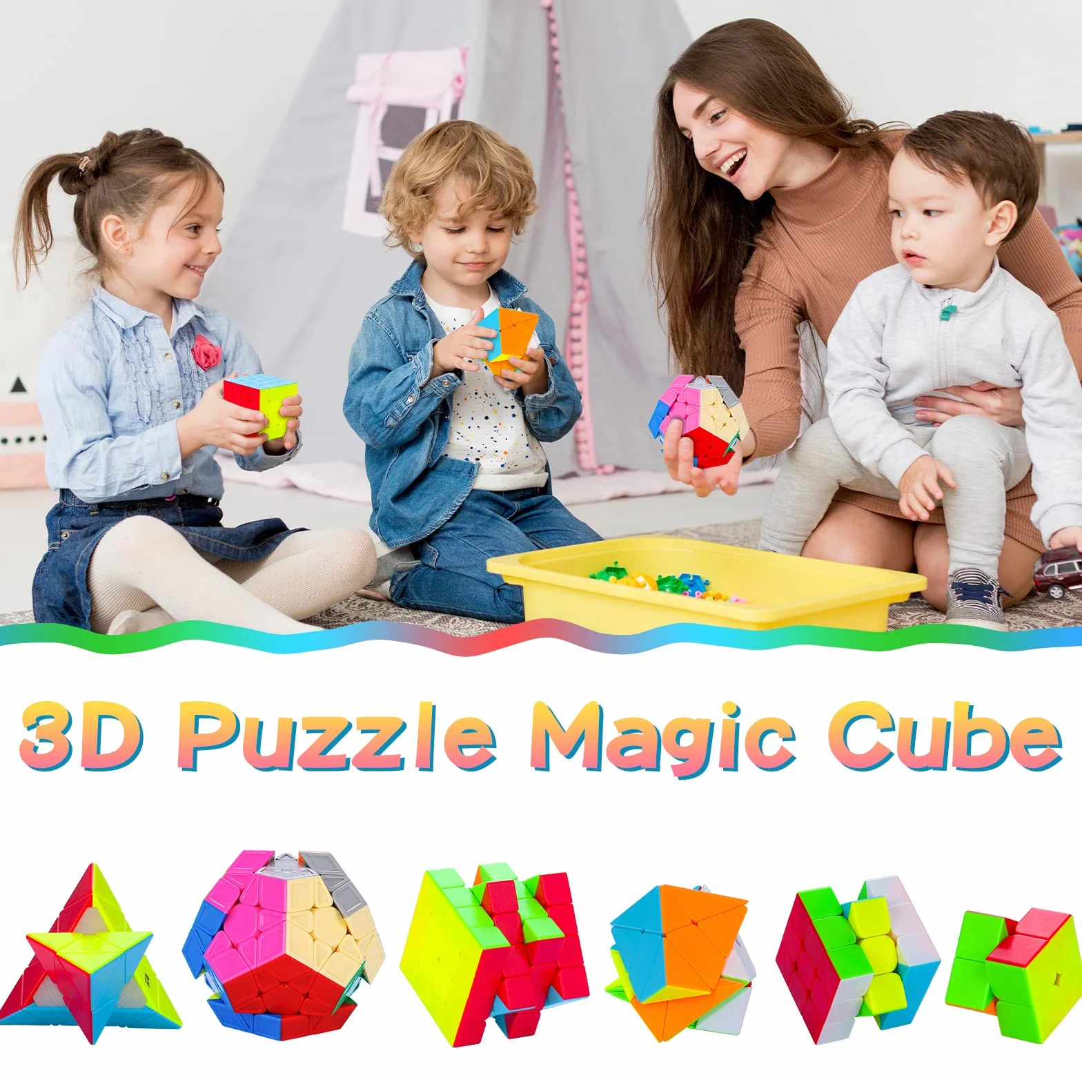 Coolzon Cubo de Mágico Set, 6 Pack Cubos de Velocidad 2x2x2 3x3x3 4x4x4 Pyraminx Megaminx Skewb Smoothly Stickerless Magic Cubes Puzzle Cube Toy para Niños y Adultos, Navidad, Cumpleaños, Festival