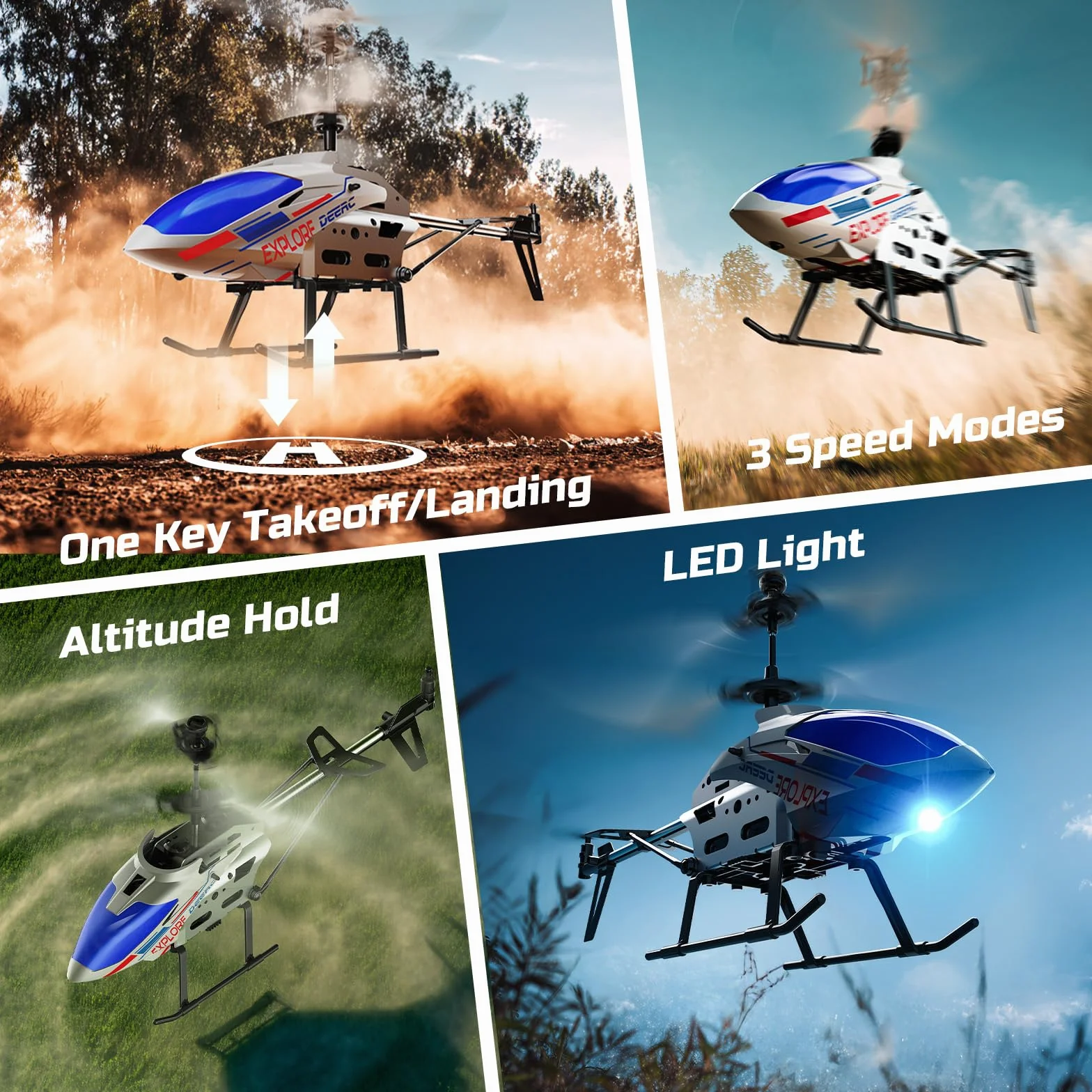 DEERC DE28 Helicóptero de Control Remoto para Principiantes, helicóptero RC de Interior con iluminación LED, helicóptero RC, 3,5 HP con función de giroscopio, Regalo para niños de 12 años en adelante