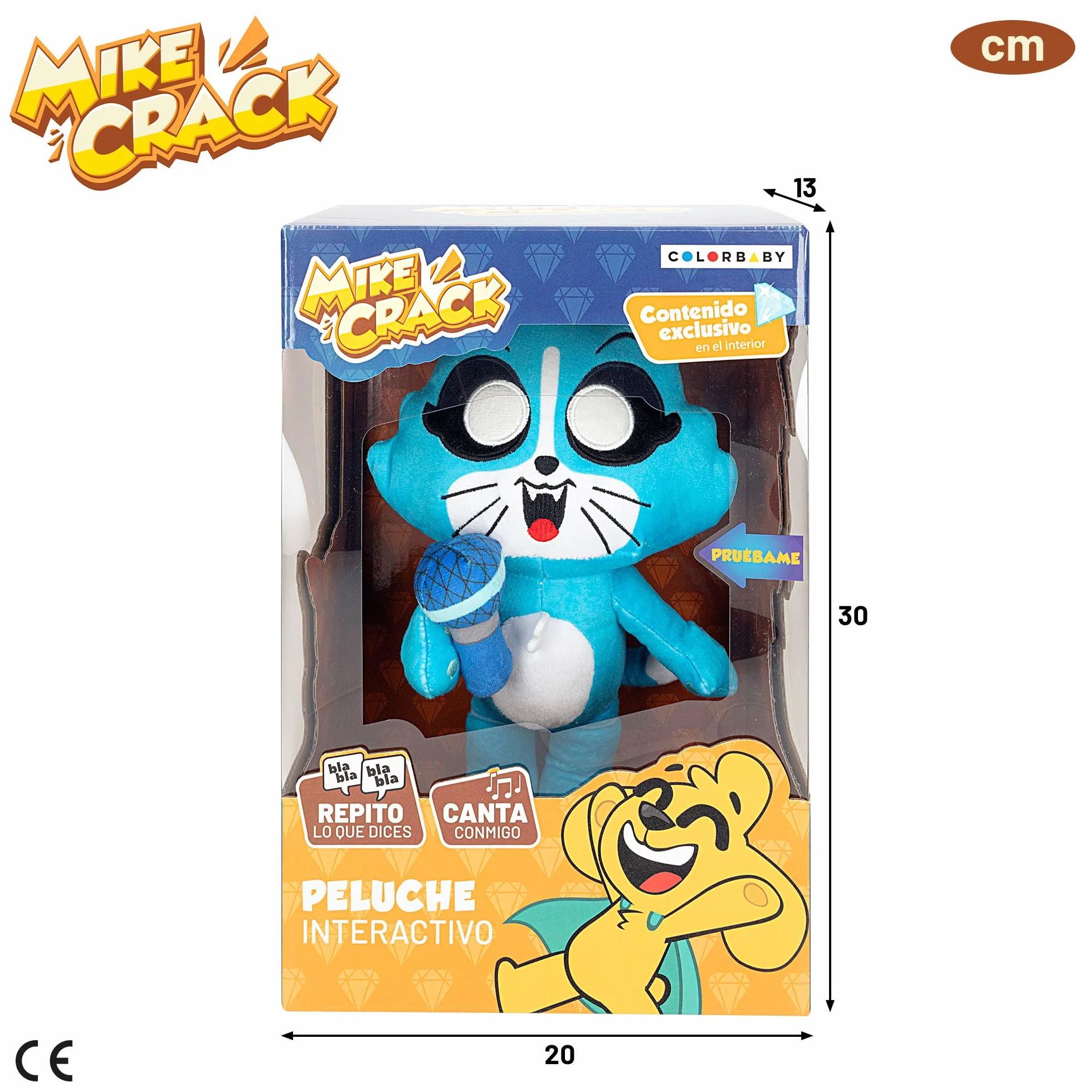 ColorBaby Mikecrack, Peluche Interactivo, Gatita Akela, con música, Grabación y reproducción de Voz, Juguete Personaje Youtube, 29 cm, Canta La Mejor canción, Repite lo Que Dices (85424)
