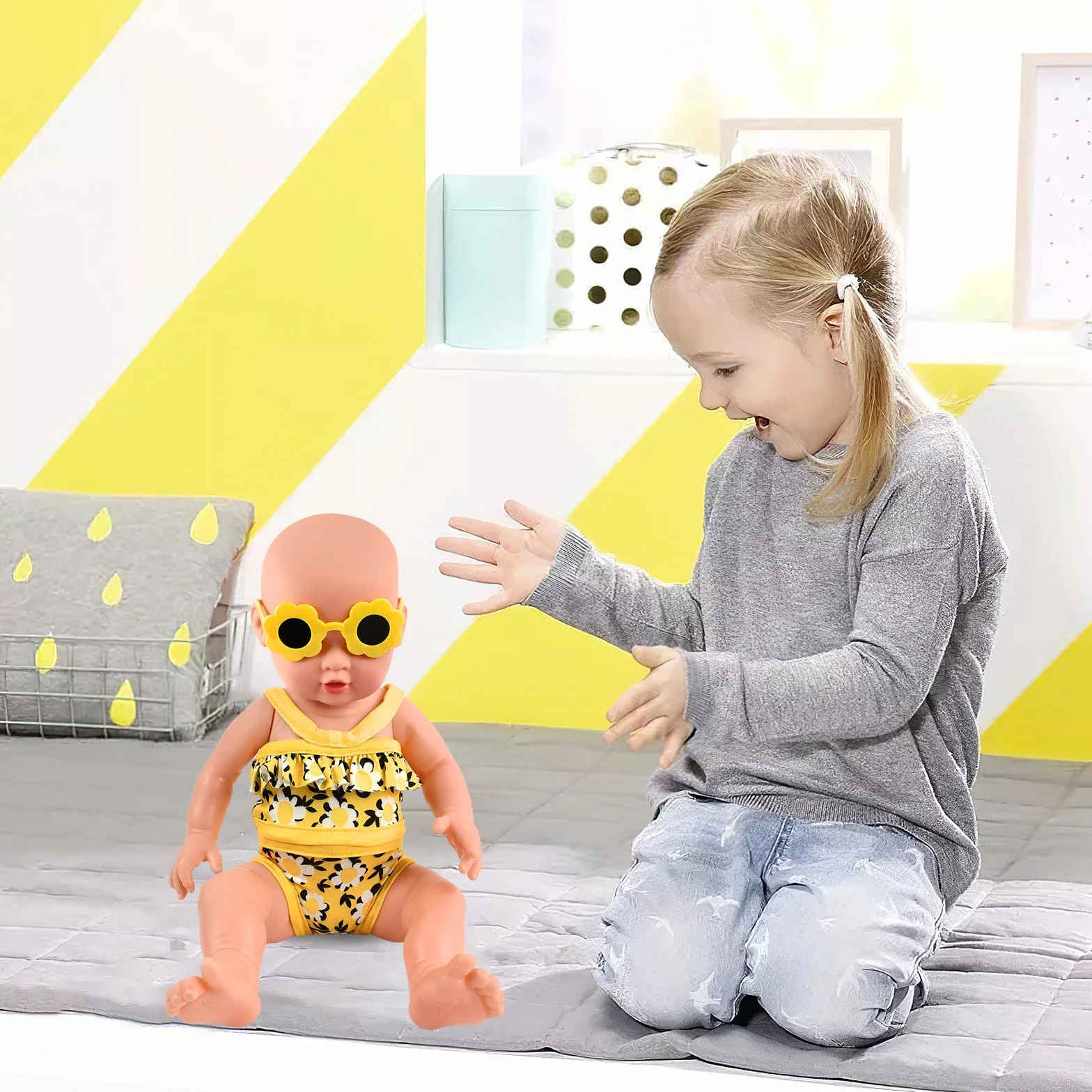 Traje de Baño para Muñecas, Ropa de Muñecas para New Born Baby Doll, Ropa para Muñecas Bebé con Bañadores Muñecas, Gafas de Sol, Anillo de Natación, Ropa de Muñeca para Muñecas de 35–45 cm