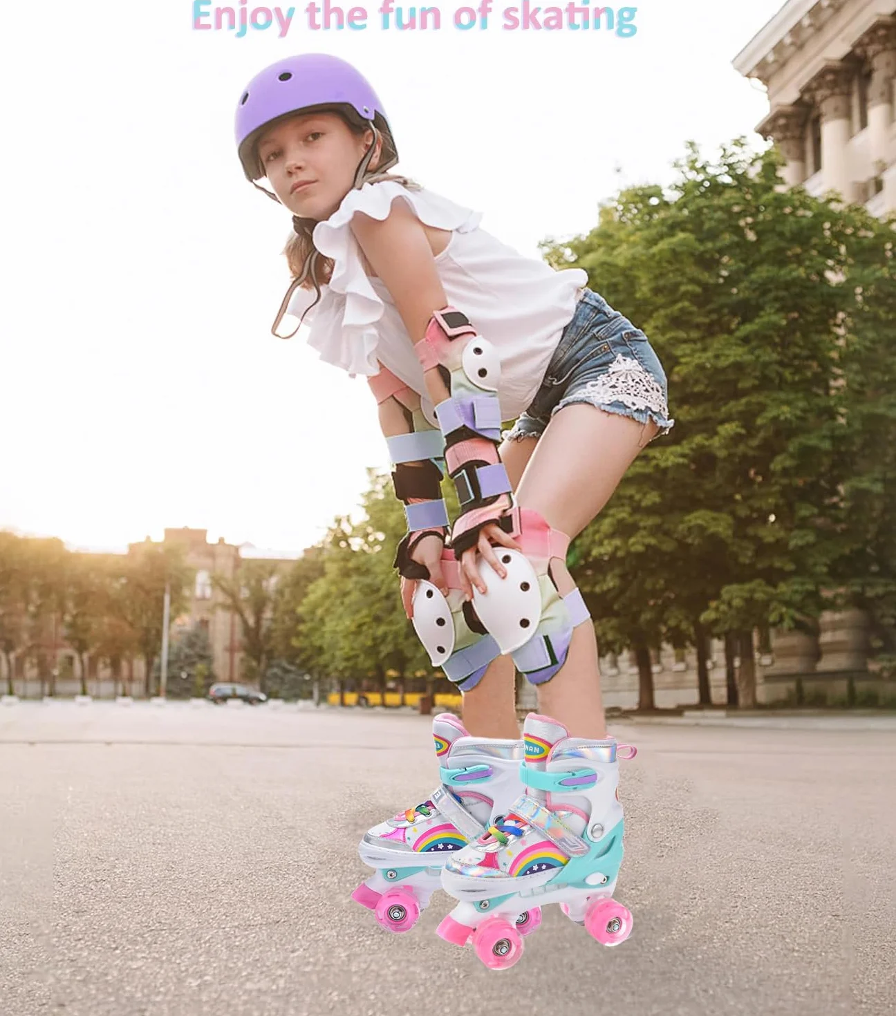 ERNAN Patines 4 Ruedas Ajustables Brillan Oscuridad Niños Principiante Regalo