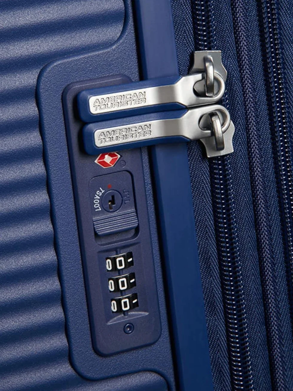 American Tourister Soundbox - Spinner S Expandible Maleta de Cabina, 55 cm, 35.5/41 L, Azul (Midnight Navy)
