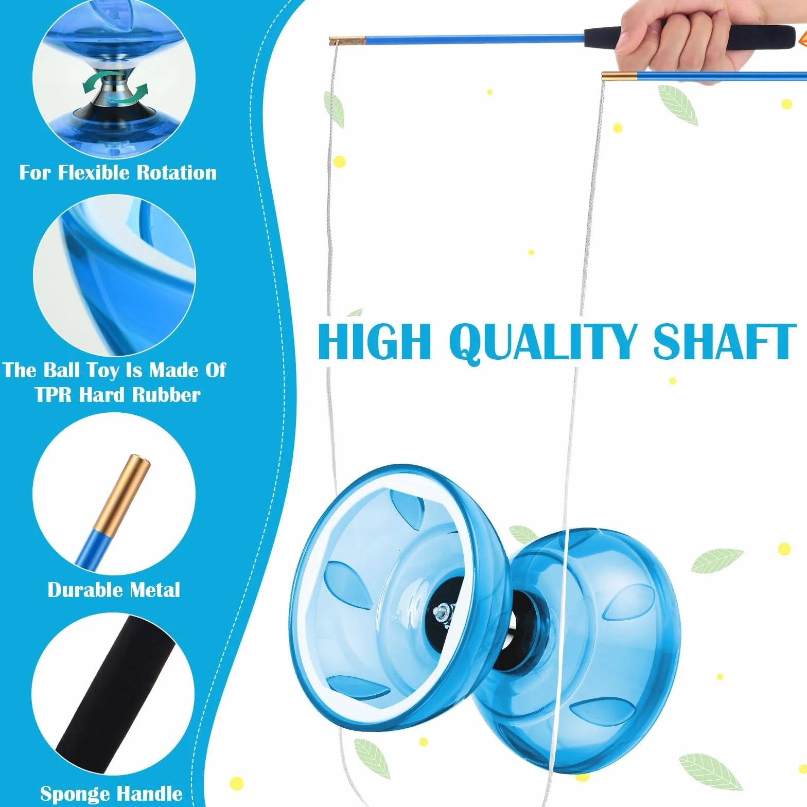 Diábolo LED con rodamiento de bolas, juego luminoso 4 colores, para niños y adultos, principiantes, circo