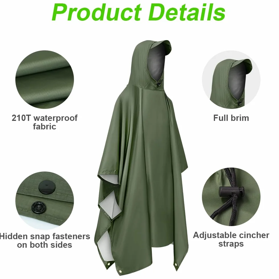 Vicloon Poncho de Lluvia Impermeable 3 en 1 Multifuncional Transpirable Ultrafino para Mujer Hombres Talla Grande