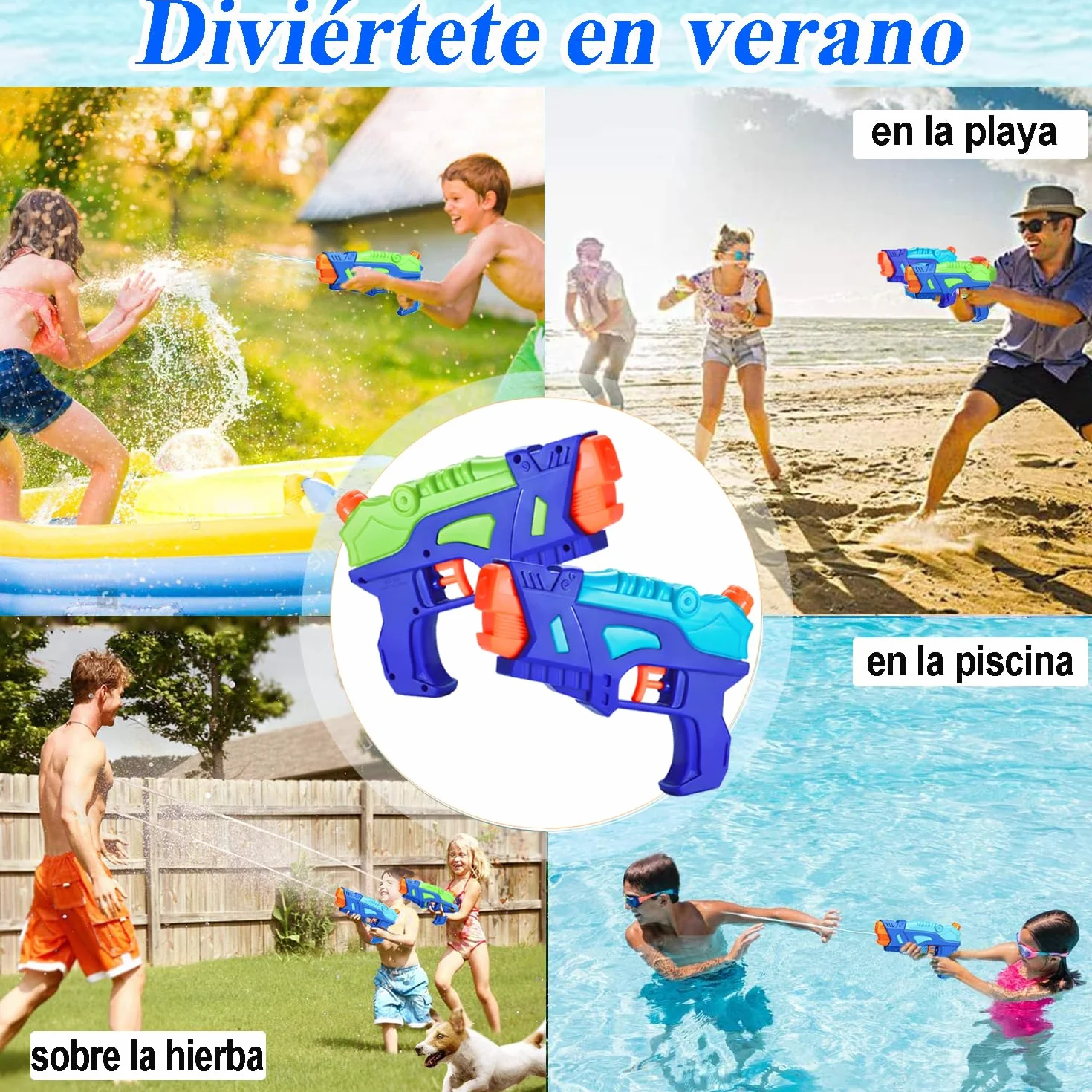 Pistolas de Agua para Niños, Pack de 2, Juguetes de Verano al Aire Libre con Gatillo
