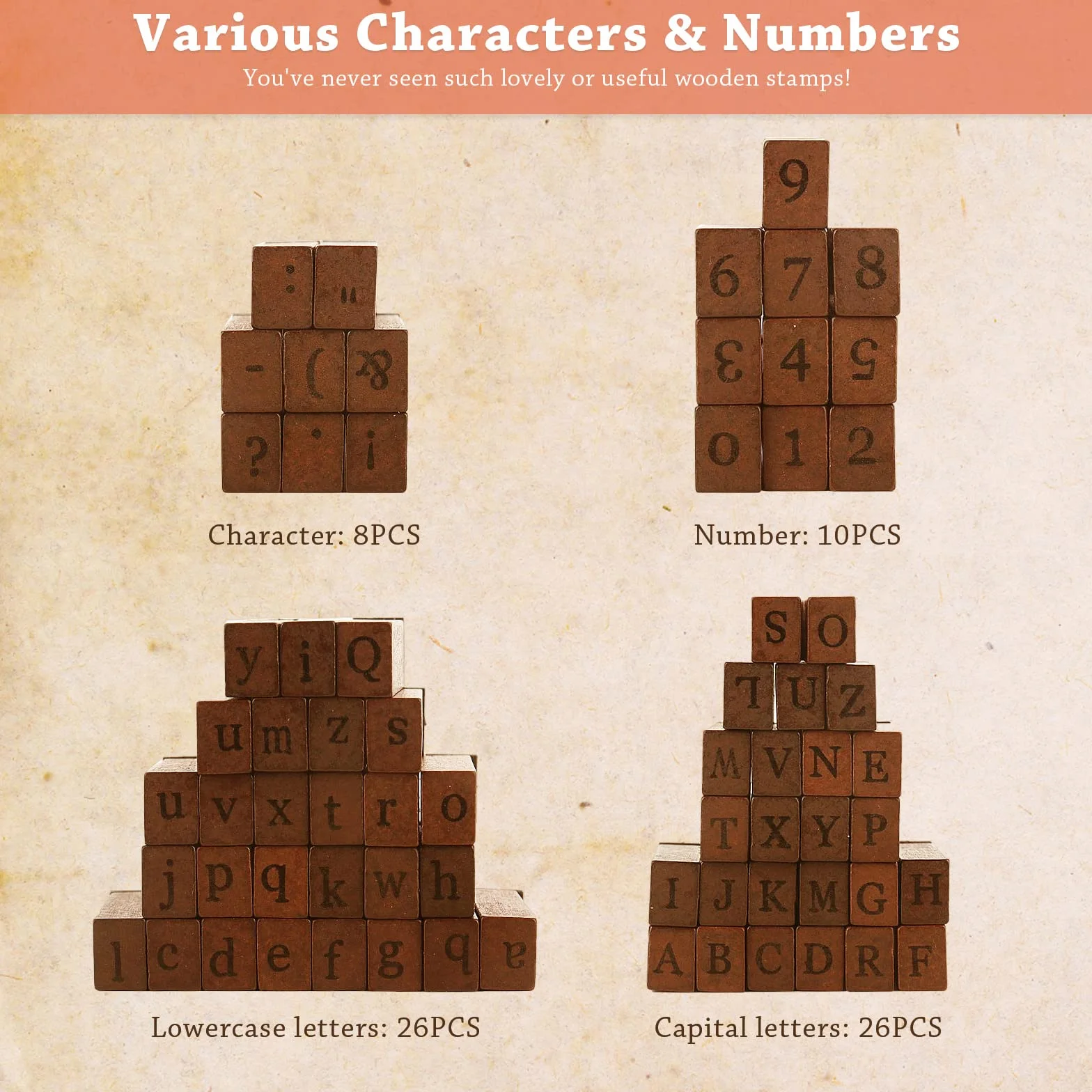 70 sellos de letras del alfabeto, juego de letras del alfabeto de goma de madera, números y símbolos, números y puntuación, kit de sellos de tinta multiusos con caja de almacenamiento, para
