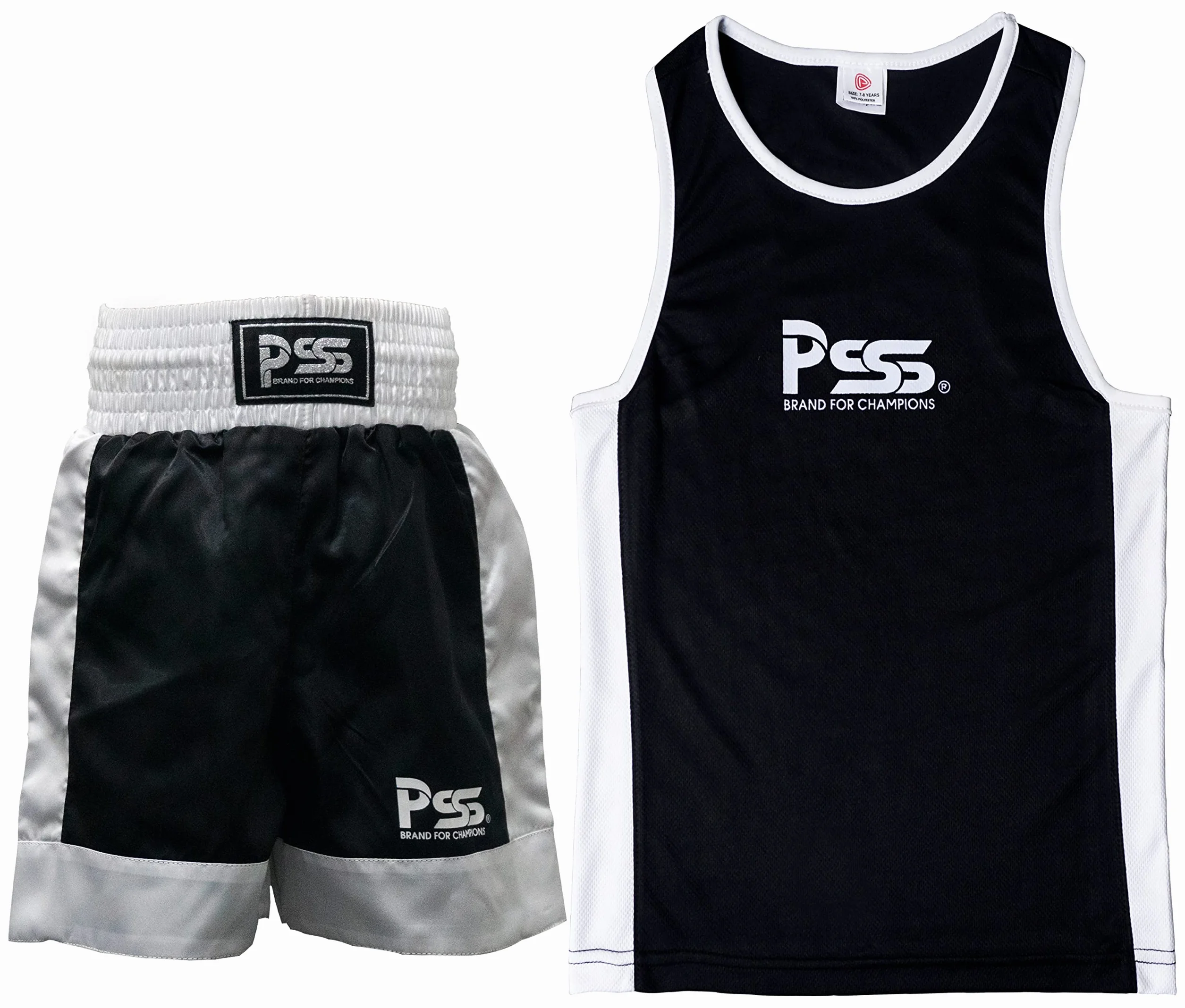 PSS NUEVO Infantil Boxeo Uniforme 2 Piezas Set Top Corto 03 Negro 7-8 Años