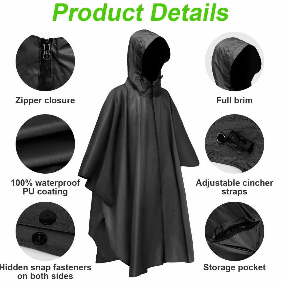 Vicloon Poncho de Lluvia Impermeable 210T 3 en 1 Multifuncional para Mujer Hombre