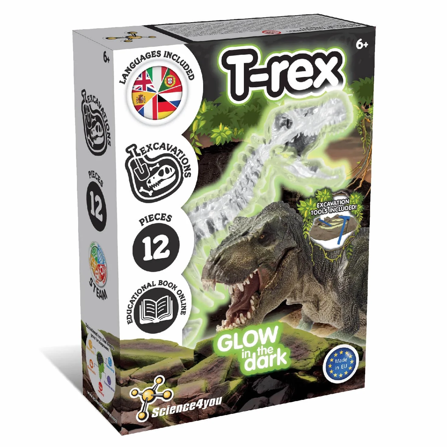Science4you T-Rex Excavaciones Fósiles para Niños - Excava y Encuentra Dinosaurios Que Brillan en la Oscuridad, Juguetes Regalos 6+ Años