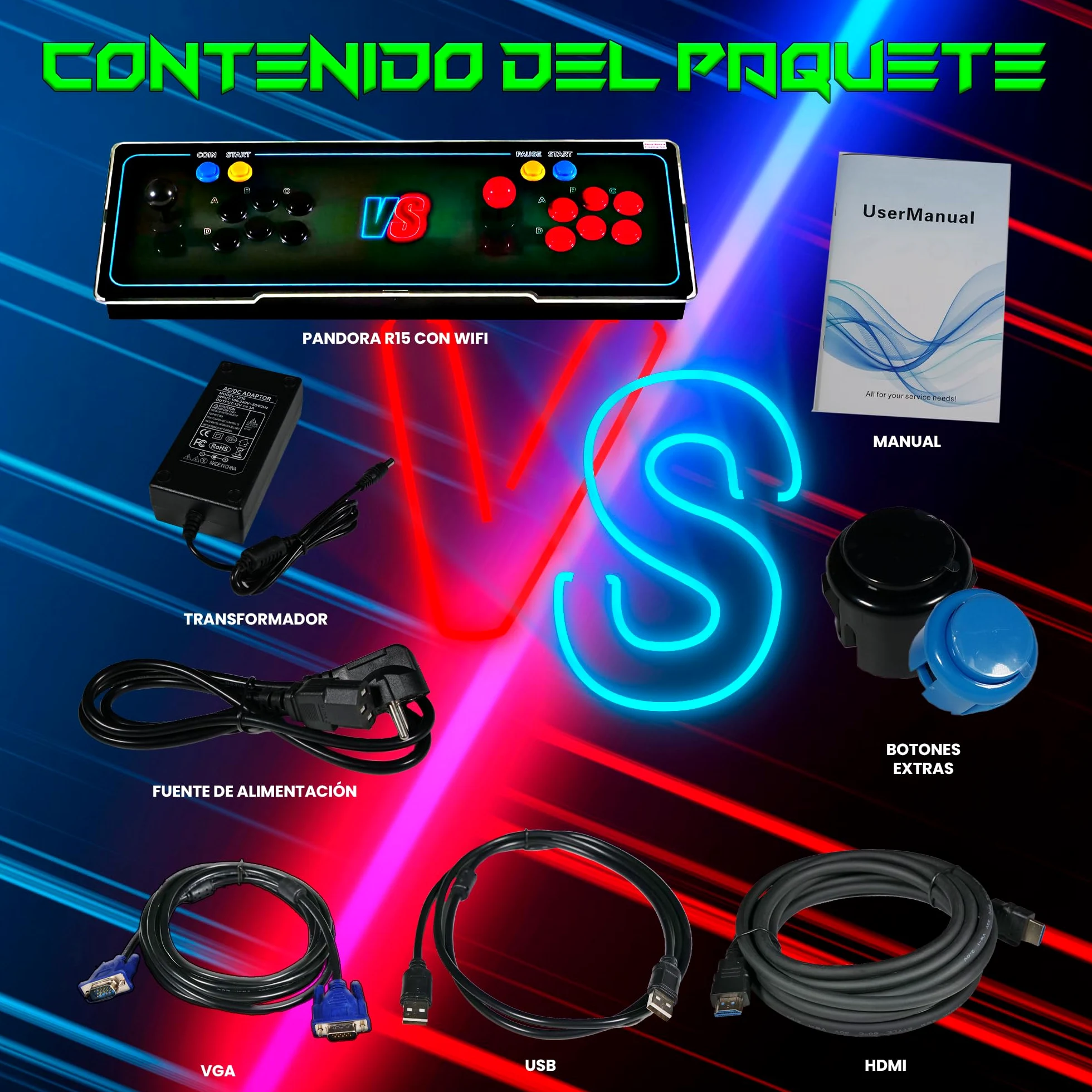 Unicview Pandora Box 3D, Retro Consola Maquina recreativa Arcade Video, Joystick Arcade, Versiones Originales Juegos Retro, Incluye Juegos 2D y 3D. Función de Guardar Partida, Pandora_5000