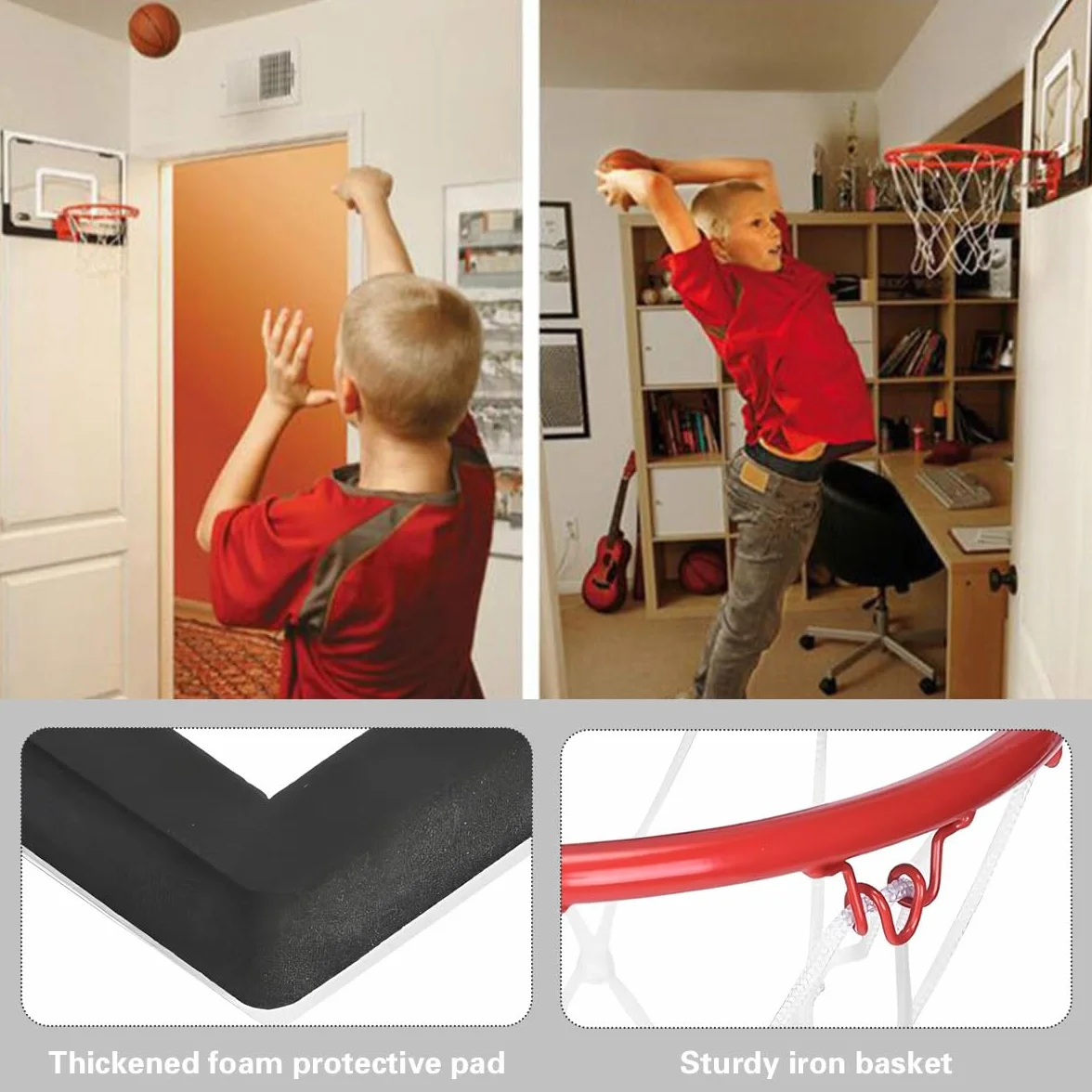 Canasta Baloncesto Infantil, Canasta Baloncesto Interior, Mini Canasta Baloncestos Habitacion con 4 Pelotas y Bomba, Canasta Baloncestos Exterior Pared para 5 años+ Niño y Adultos - Rojo
