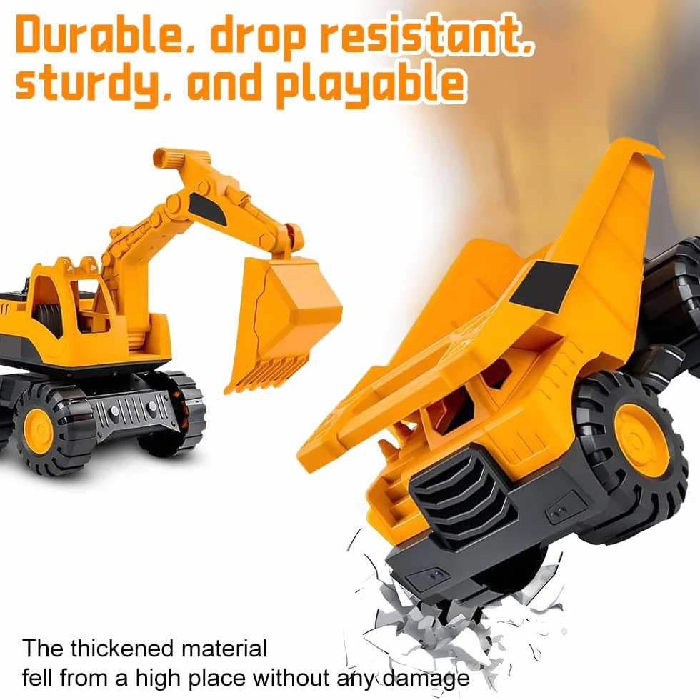 3Pcs Excavadora Juguete, Excavadora de Juguete, Excavadora para Niños, Set Vehiculos Construccion Juguete, Camión Volquete, Pala Cargadora, Excavadora, Juguetes para Niños de 3 Años o Más