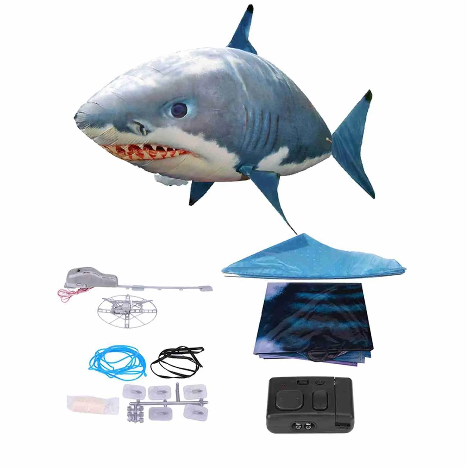 Tiburón Volador con Control Remoto, Juguete Inflable con Control Remoto, Juguete de Globo Inflable con Control Remoto para niños (Tiburón Azul)