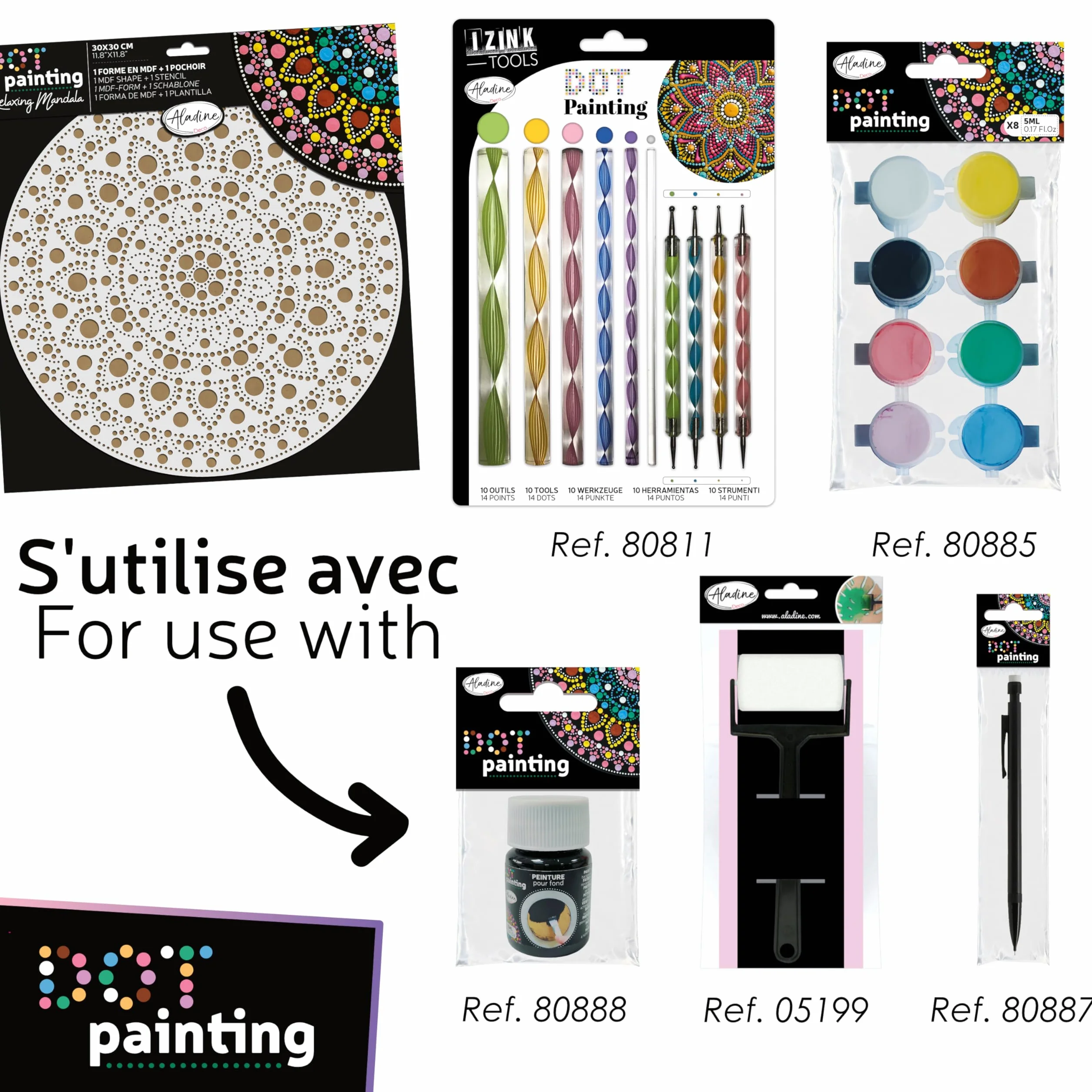 Aladine 85505 - Kit de mandala, 30 cm, diseño de mandala y soporte de madera