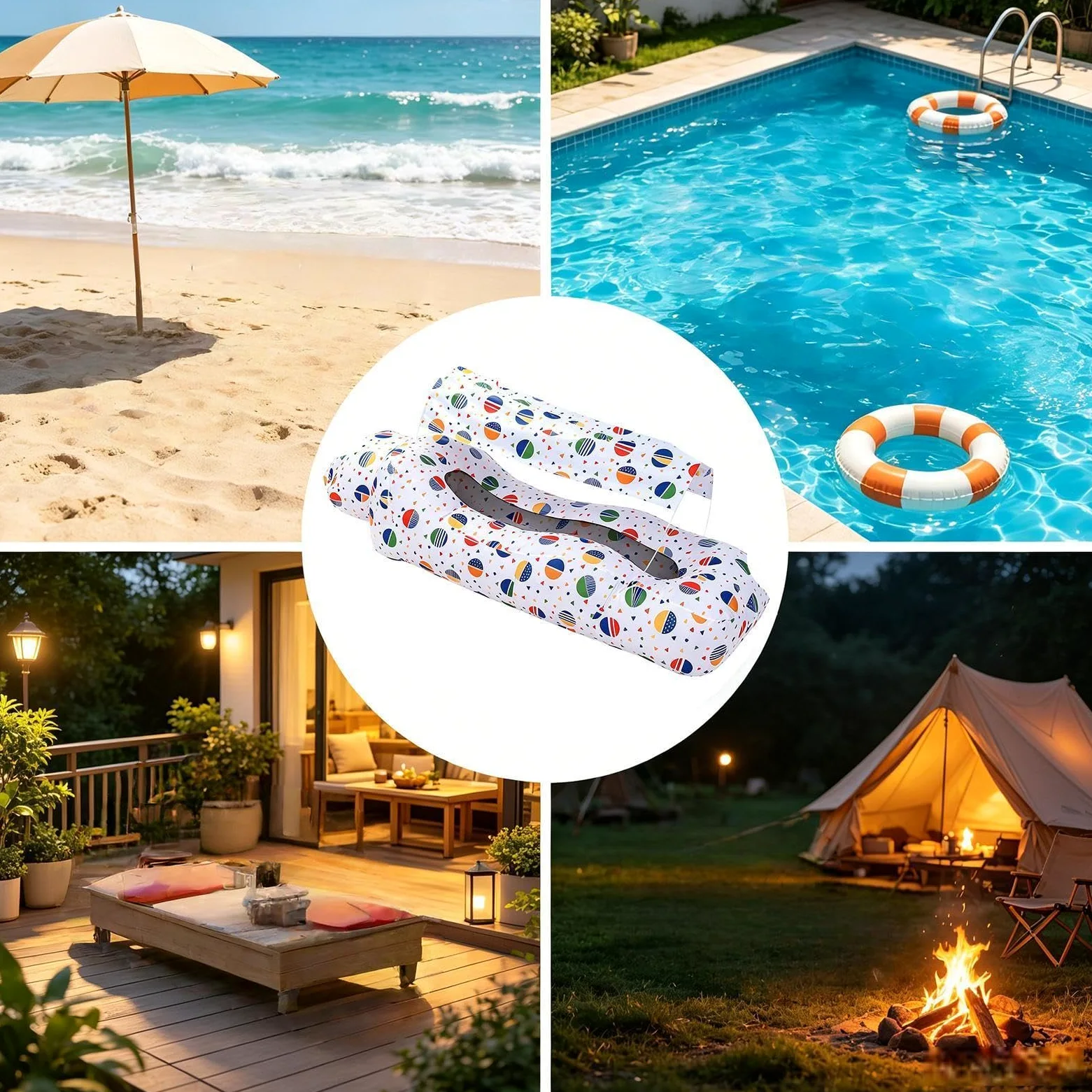 Tumbona Hinchable De Aire Sofá Hinchable De Playa Con Sombrilla | Sillón de Senderismo de Fácil Montaje Para En Exteriores Como Camping Senderismo Picnic Vacaciones Jardín Y