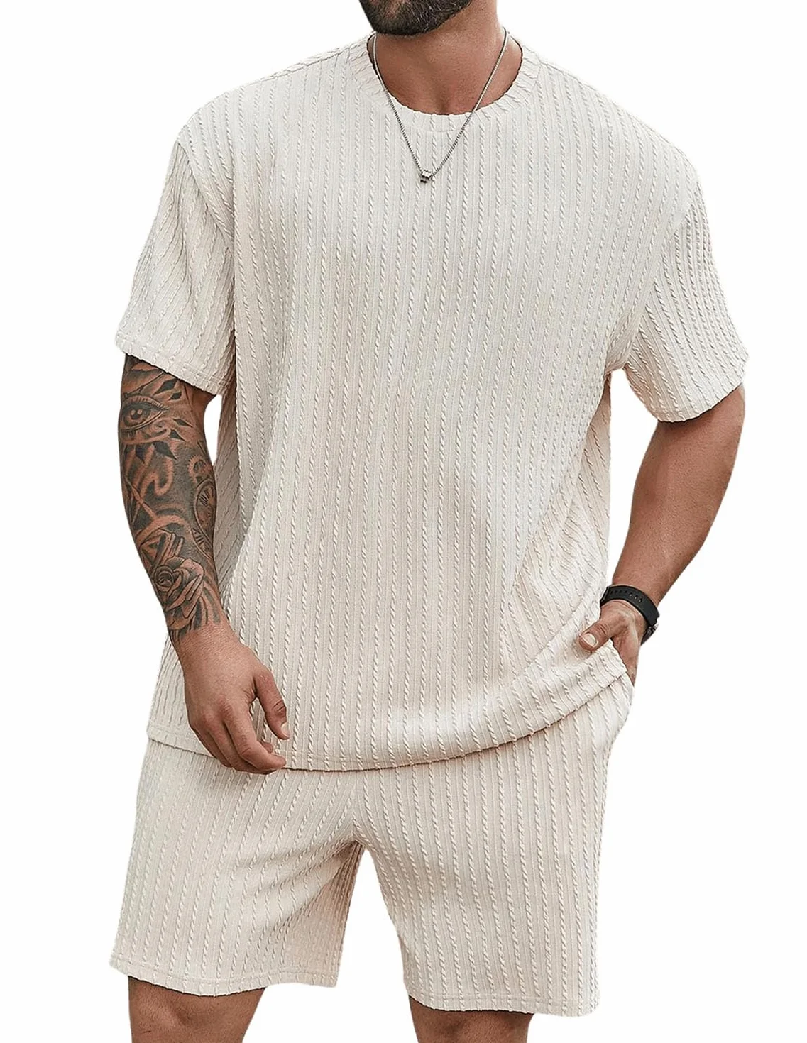 Chándal Hombre 2 Piezas Camiseta Shorts Verano con Bolsillos Fútbol Baloncesto