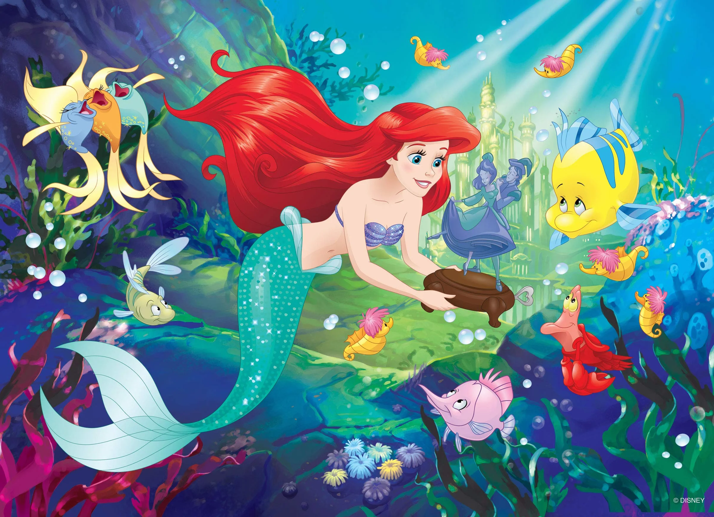 Liscianigiochi Puzzle para niños 2 en 1, Doble cara con reverso para colorear, Disney La Sirenita, Multicolor, 60 piezas