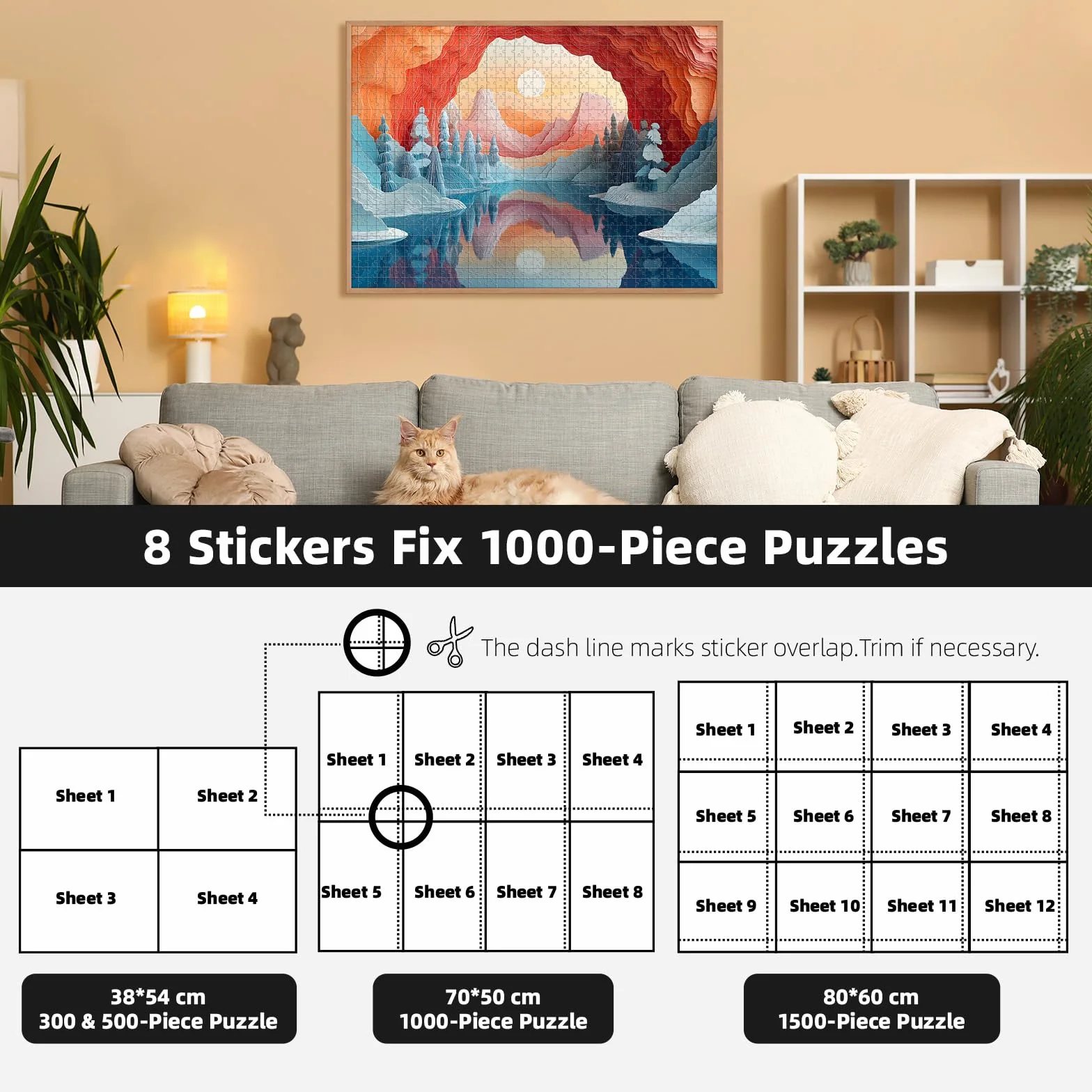 64 Hojas Adhesivas para Puzzles - Pegamento para Enmarcar Puzzles de 8 x 1000 Piezas - Solución Fácil de Pegado y Almacenamiento