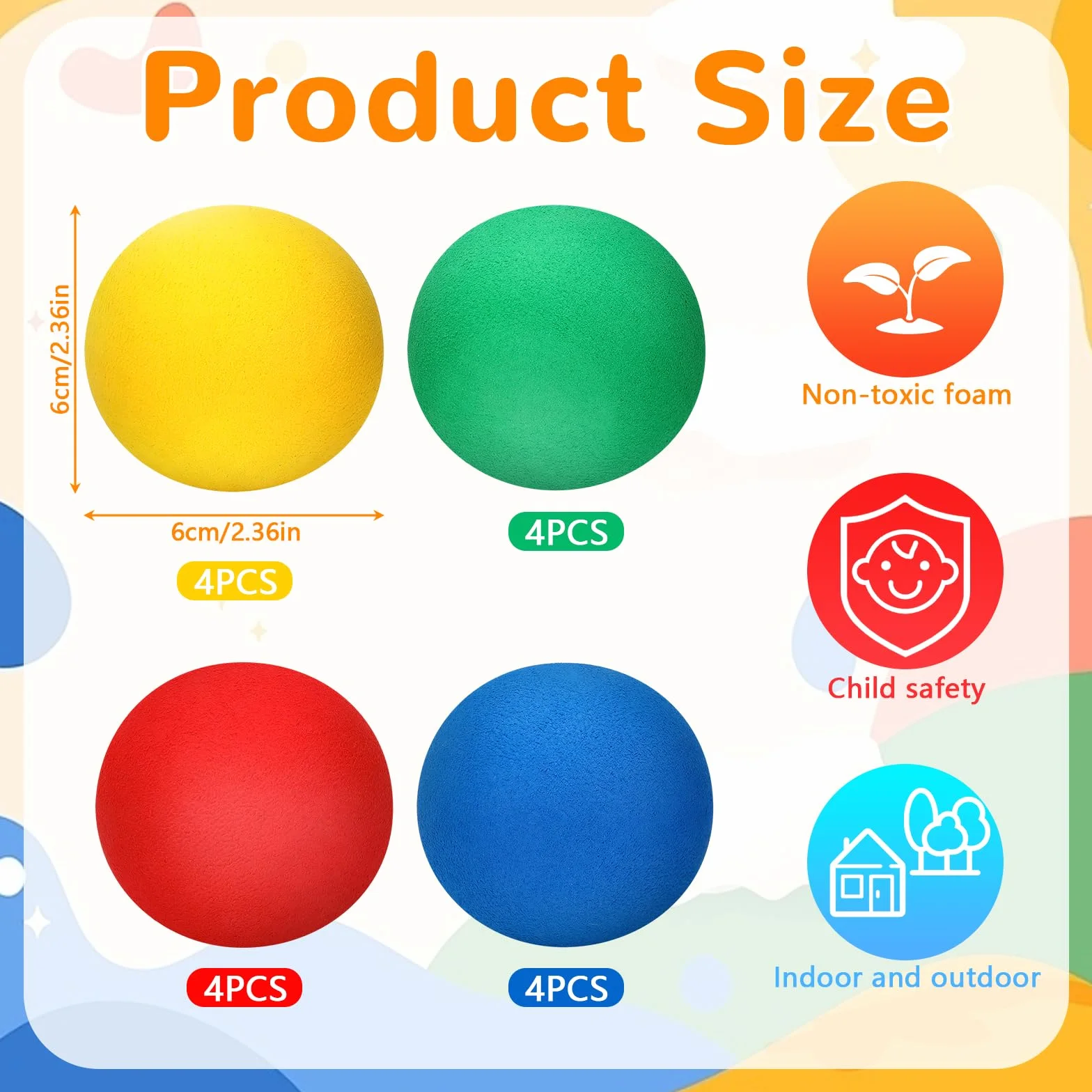 Tapvai 12 pelotas blandas, 6 cm, bola de espuma EVA, juegos interiores para niños