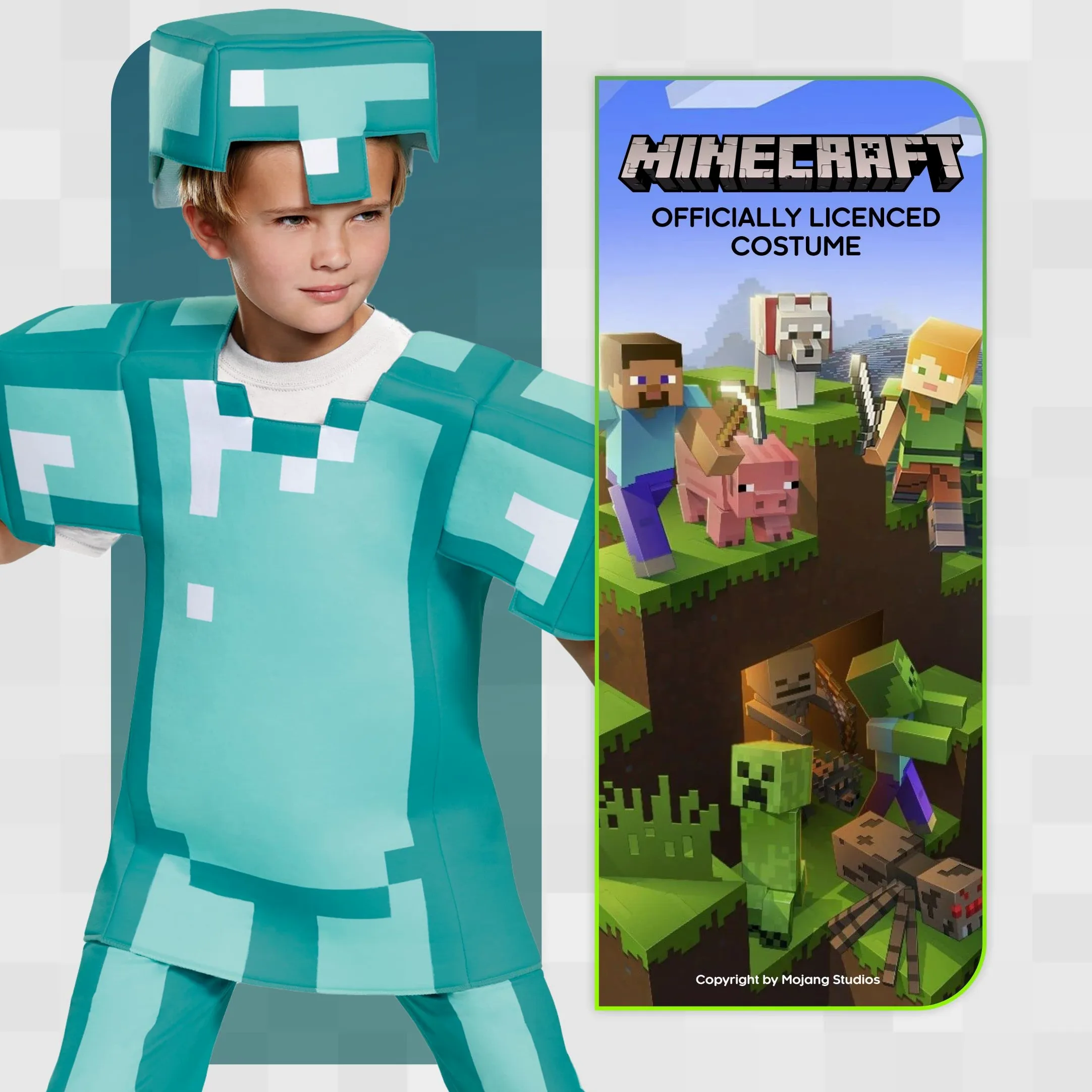 DISGUISE Disfraz oficial de Minecraft de lujo para niños, disfraz de Minecraft con armadura de diamante, disfraz de Halloween, cumpleaños, día mundial del libro para niños