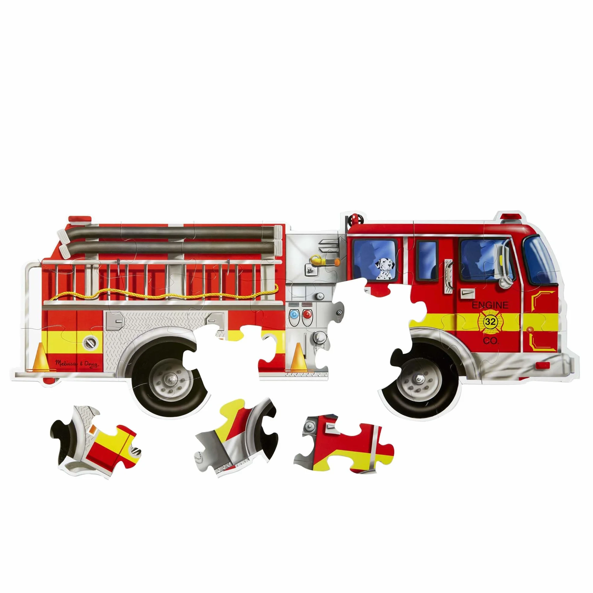 Melissa & Doug - Puzzle de Suelo de Camión de Bomberos Gigante (Superficie fácil de Limpiar, fomenta la coordinación visomotriz, 24 Piezas, 121,92 cm de Largo x 45,72 cm de Ancho)