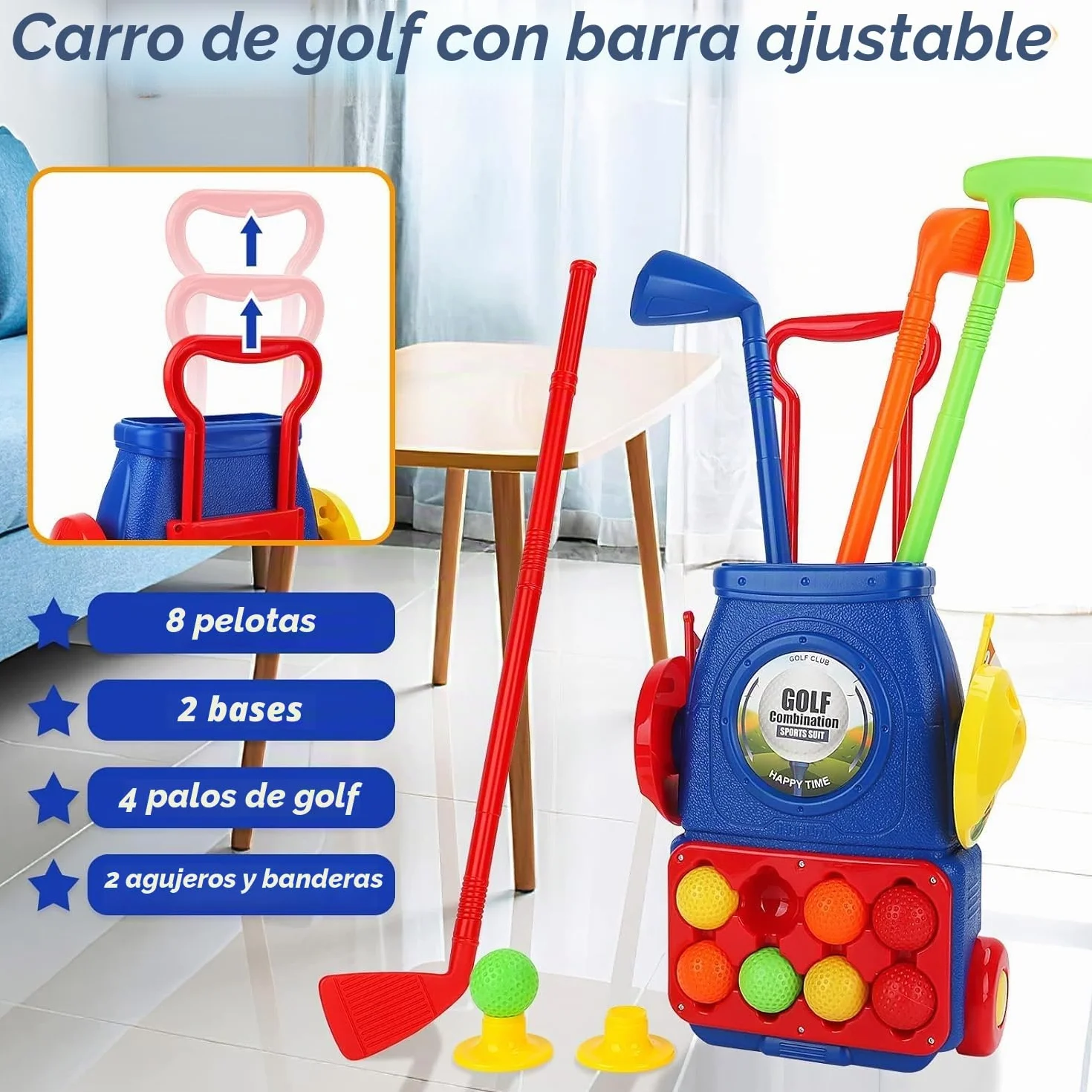 deAO Juego de Golf para Niños, Mini Golfista Plástico, con 4 Palos de Golf, 8 Pelota de Golf, Carro de Golf, Juguete Educativo Temprano Infantiles 3 4 5 6 años