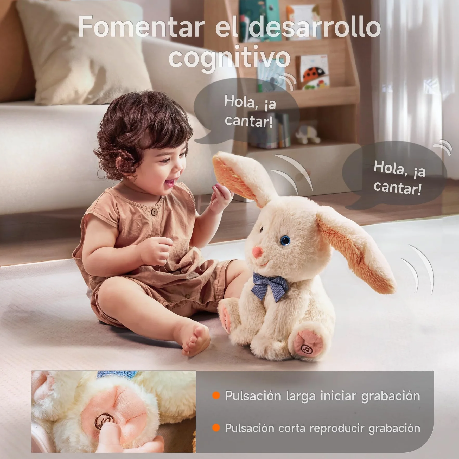 TUMAMA KIDS Juguetes Peluche Bebe, Conejito Mascotas eléctrico, Canta, Repite lo Que Dices, Juguete interactivas, Juguetes niña 1 2 3 años, Animales de Peluche Juguetes para Bebes