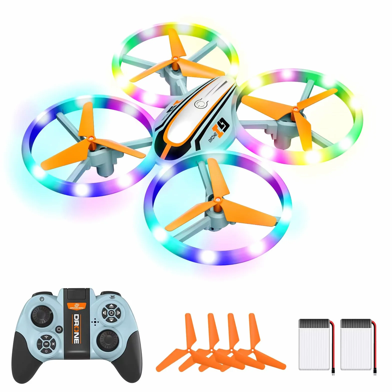 i9 Drone para Niños, Mini Drone con Luces de Colores, RC Quadcopter Modo sin Cabeza, Retención de Altitud, Volteos 3D, 2 Baterías