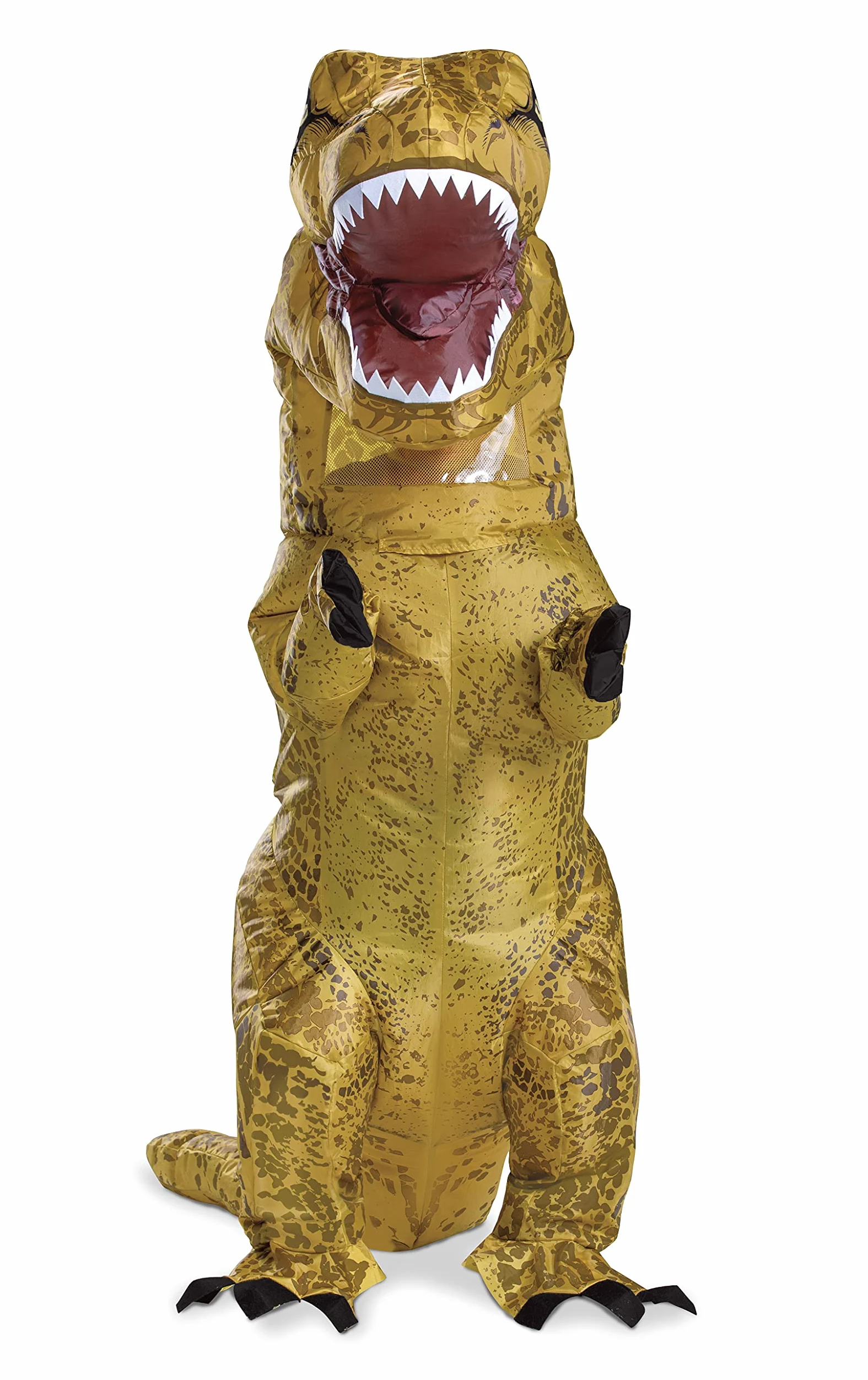 Jurassic World T-Rex Disfraz de dinosaurio inflable para niños, tamaño infantil, mono expandible operado por ventilador multicolor