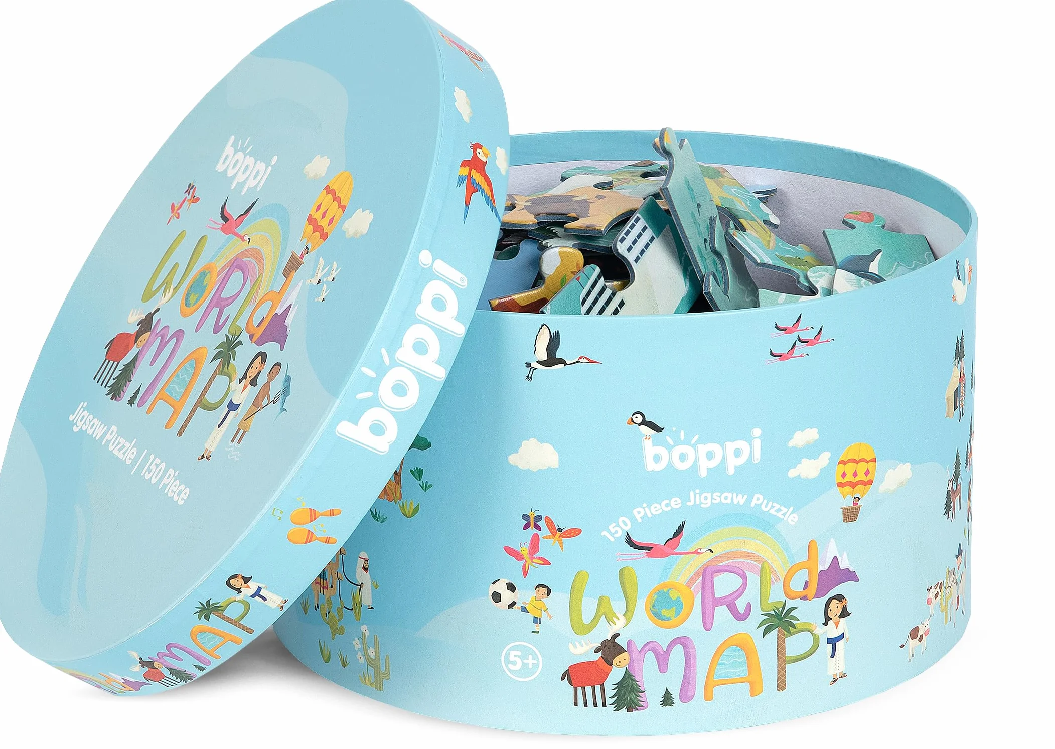 boppi Puzzle Circular del Mapamundi 150 Piezas de Cartón Reciclado 58 cm Animales