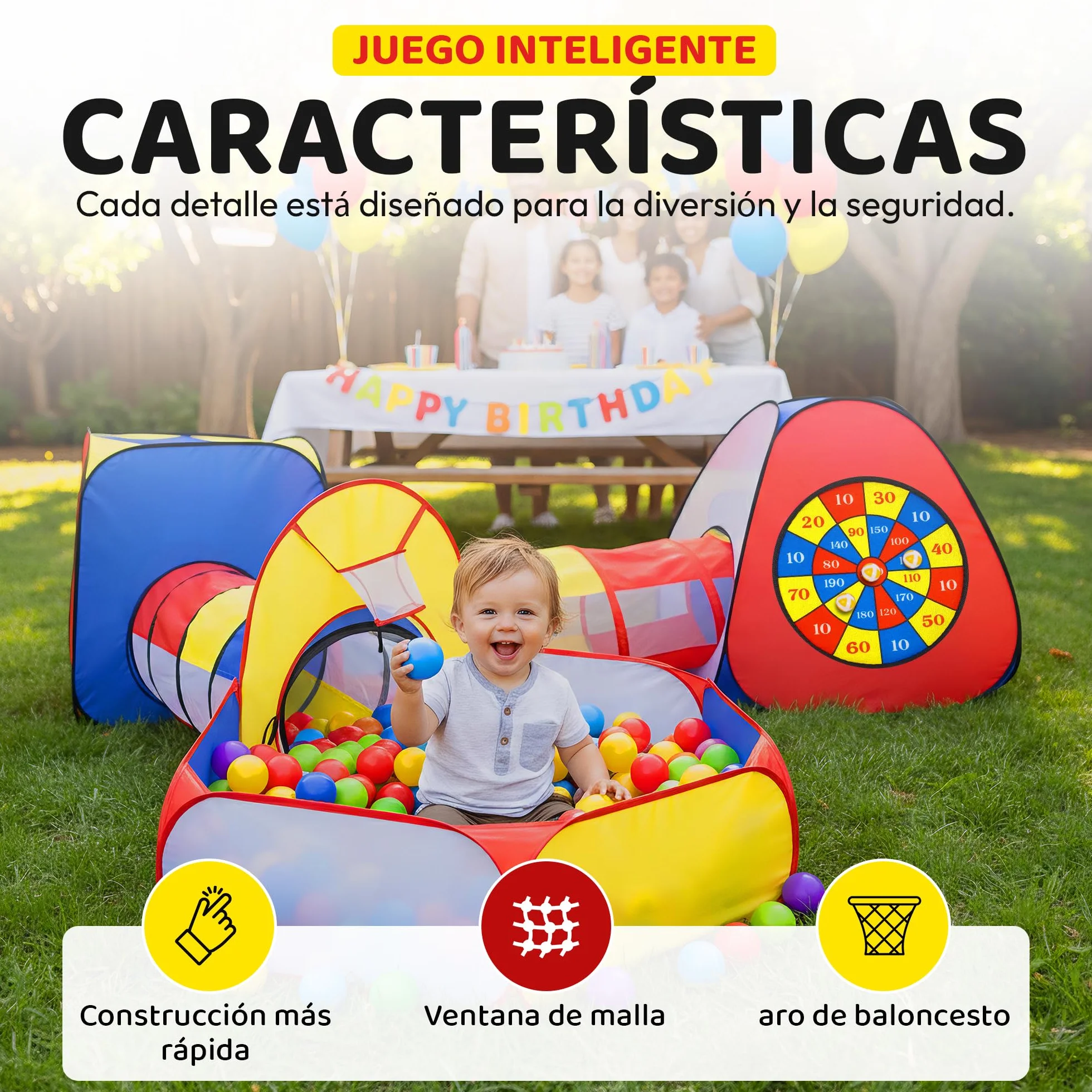 all Kids United® Tienda de campaña con túnel, Piscina de Bolas, túnel para Gatear y más (sin Bolas) XXL playland casa de Juegos Pop-up de 5 Piezas con Bolsa