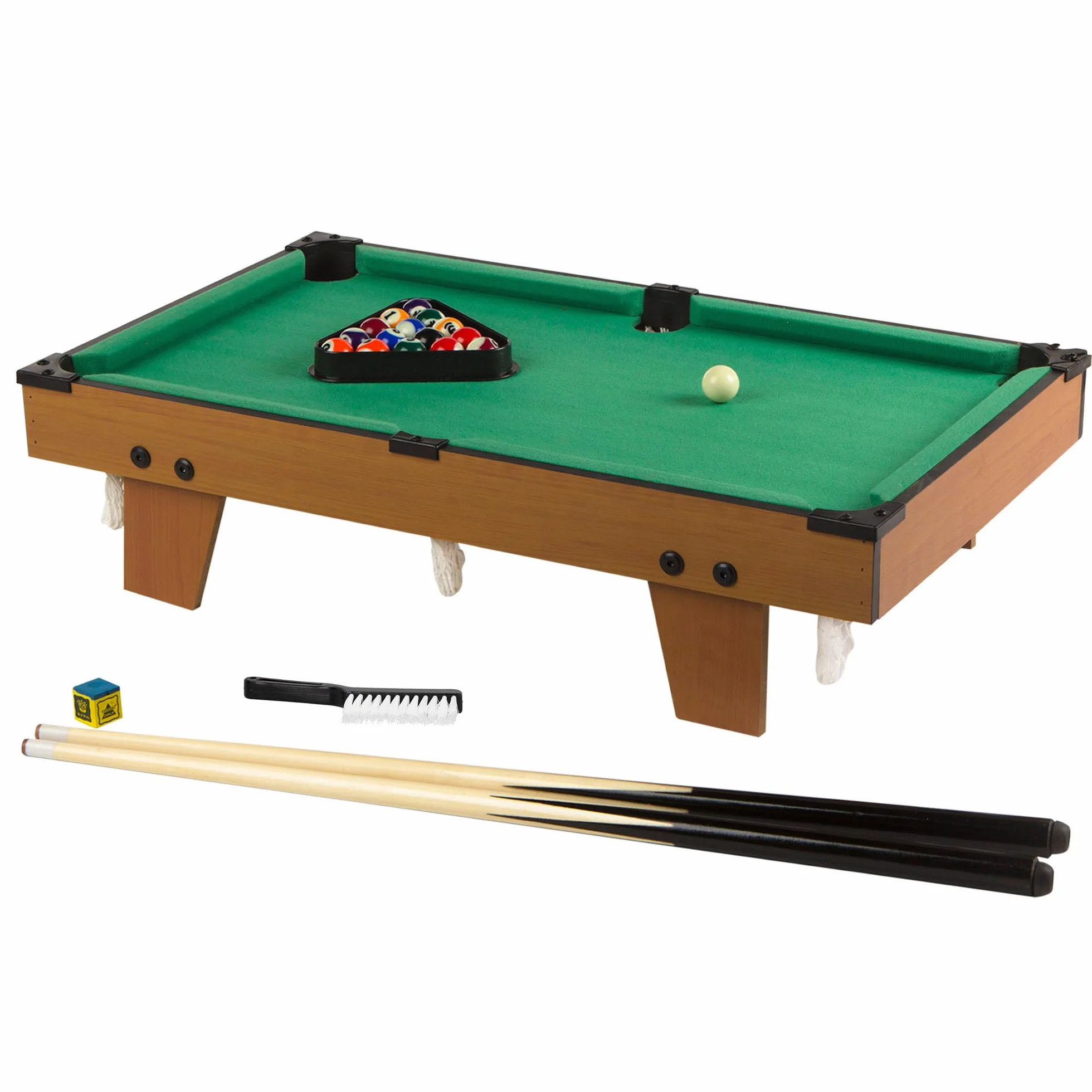 ColorBaby CB Games Mesa Billar para niños, Sobremesa, Madera Resistente, 22 Piezas, Incluye Tacos, Tiza, triángulo y Cepillo, 2-4 Personas, 62x36x15 cm, Juego de Bolas, Juguetes 6 años (43269)