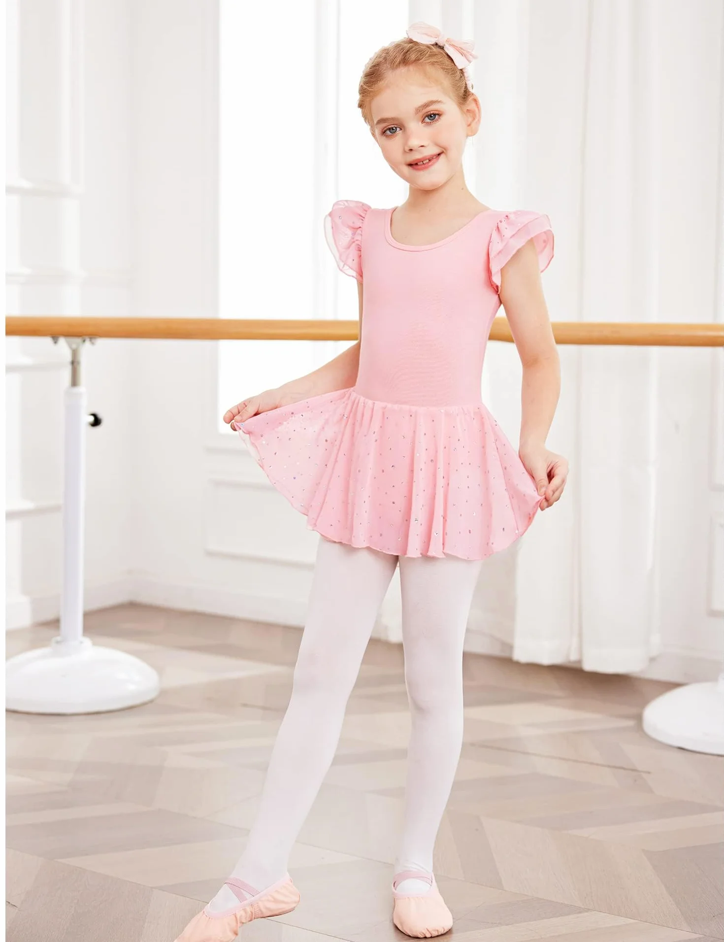 Trudge Ropa de Ballet para Niñas - Vestido Manga Corta de Algodón con Leotardo y Falda Tutú