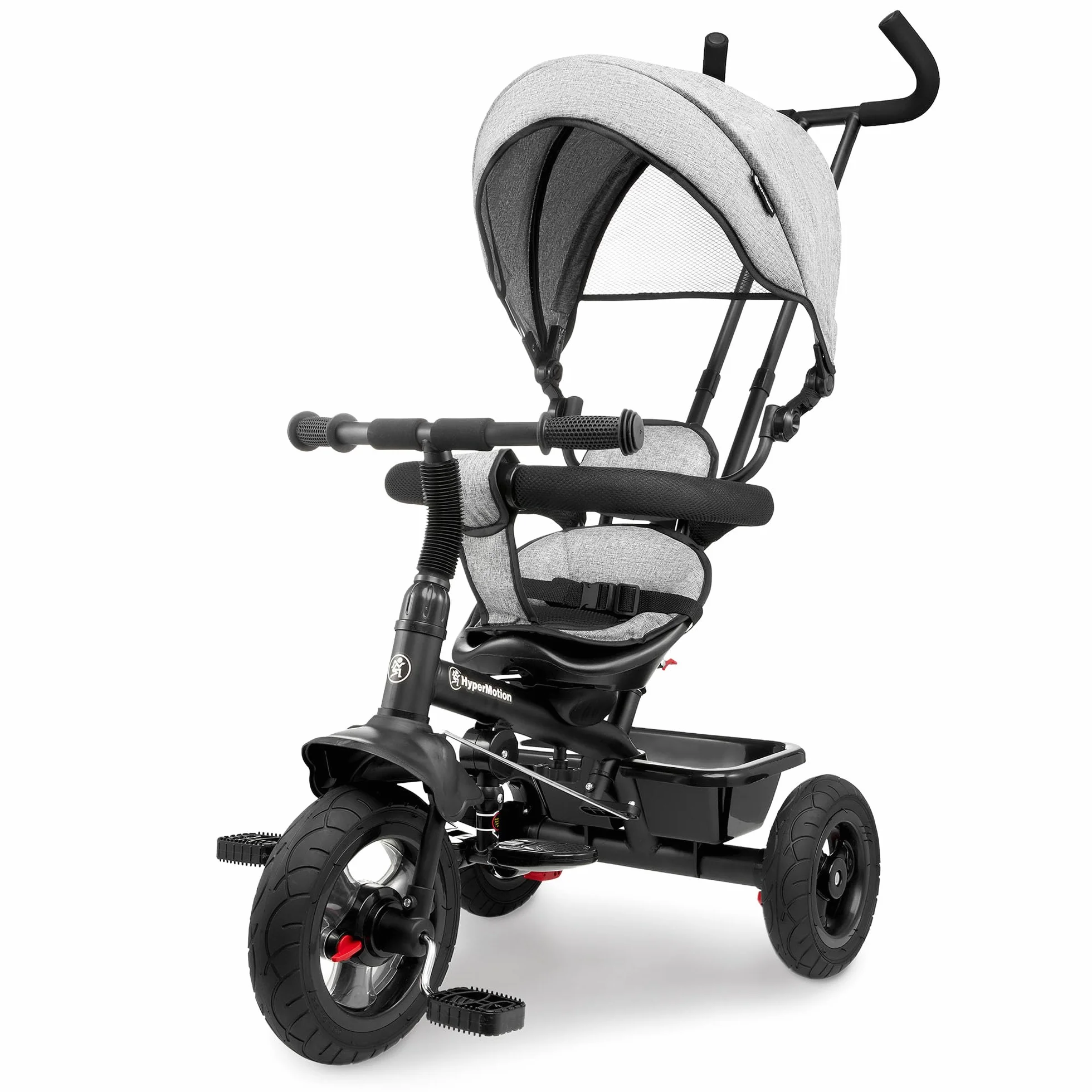 HyperMotion Triciclo Infantil con Manillar para Padres - Bici Bebé 1 Año Evolutiva hasta 20kg - Modelo Similar Kinderkraft con Barra de Empuje - Saltador Bebe Gris
