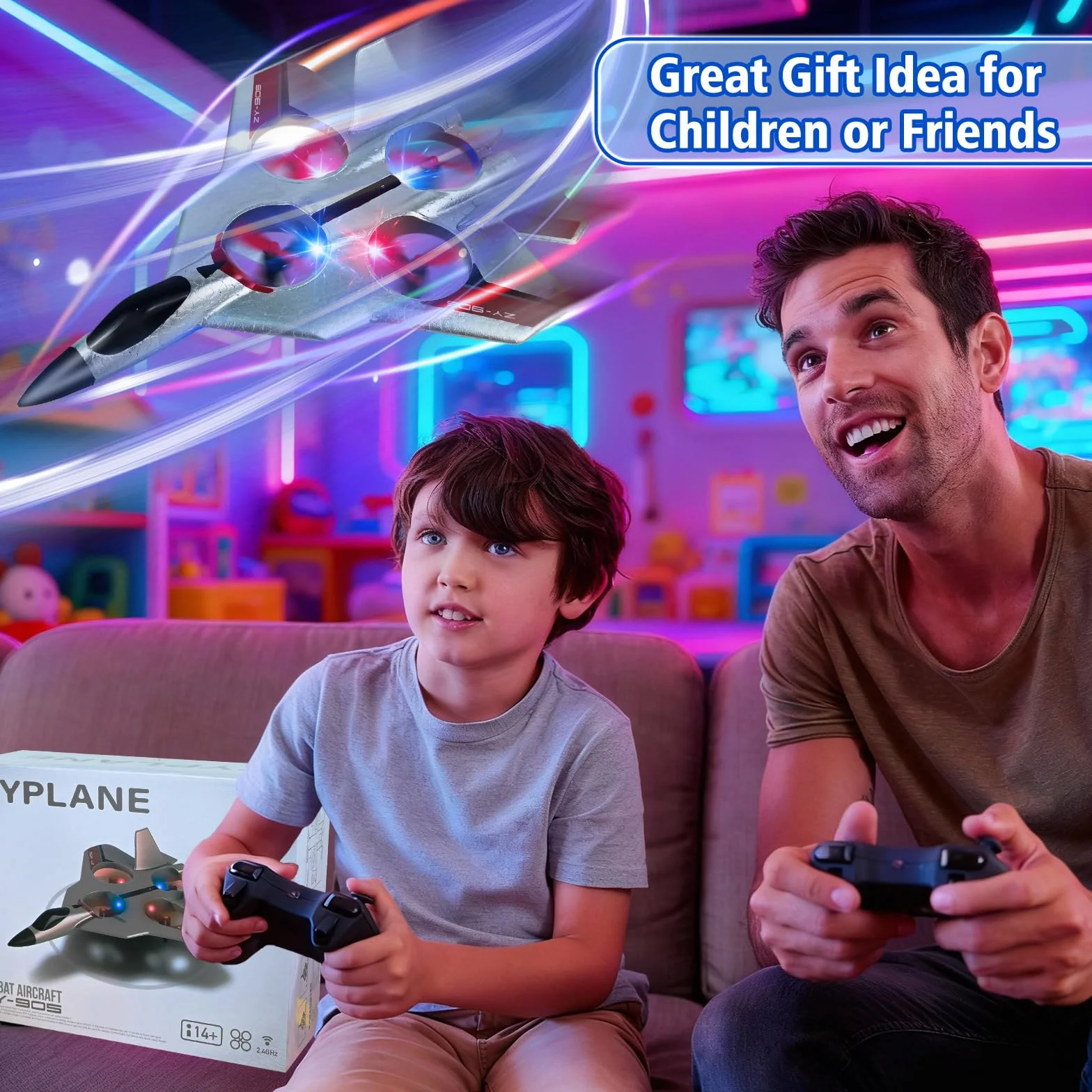 Ulikey Avión Teledirigido, 2.4 GHz Avión de Control Remoto, Aviones de Radiocontrol Niño, Recargabilidad Modelo de Aviones Control Remoto, Aviónes RC Juguete con Luz LED para Principiantes Niños