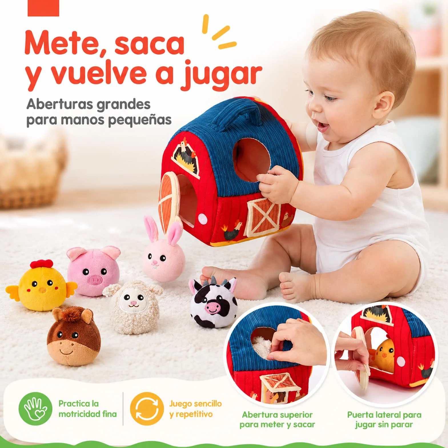 hahaland Juguetes Bebes 6-12 Meses - Animales Granja Montessori Juguetes Niños 1 año - Juguete Interactivo Sensorial Blandito Regalo Bebe 6 9 12 Meses Niño Niña
