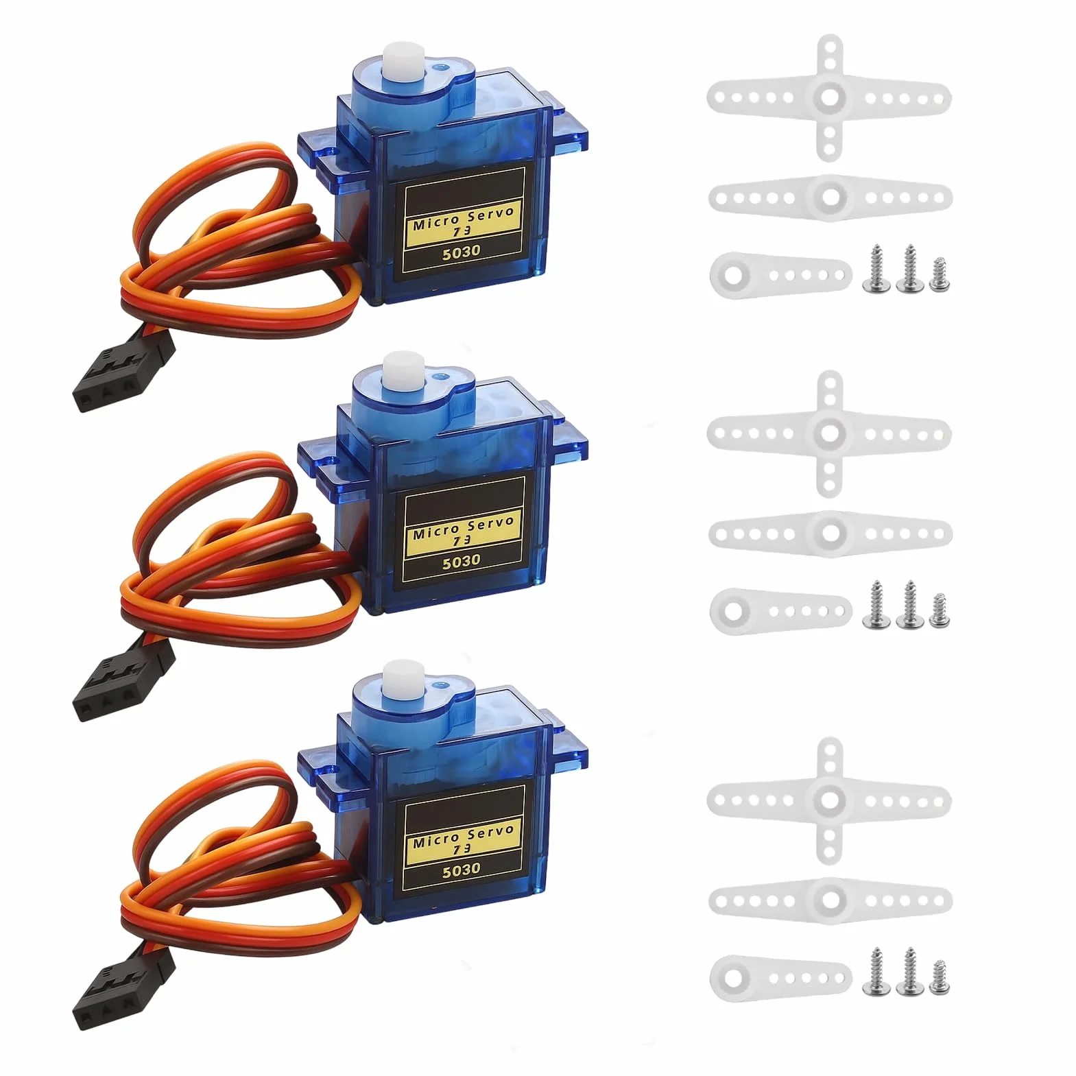 Paquete de 3 microservomotores de 9G, servo SG90 para Arduino, miniservos para proyectos RC, Brazos robóticos, helicópteros, Barcos y vehículos, Control por Cable, ángulo de Control de 180°, Azul