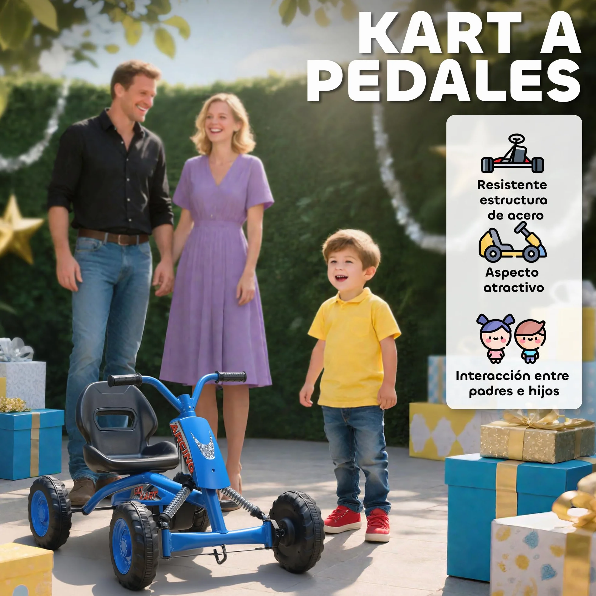 AIYAPLAY Kart Pedales, Go Kart con Ruedas PP, Marco de Acero, Carga 30 kg, para Niños y Niñas de 2-5 Años, Azul