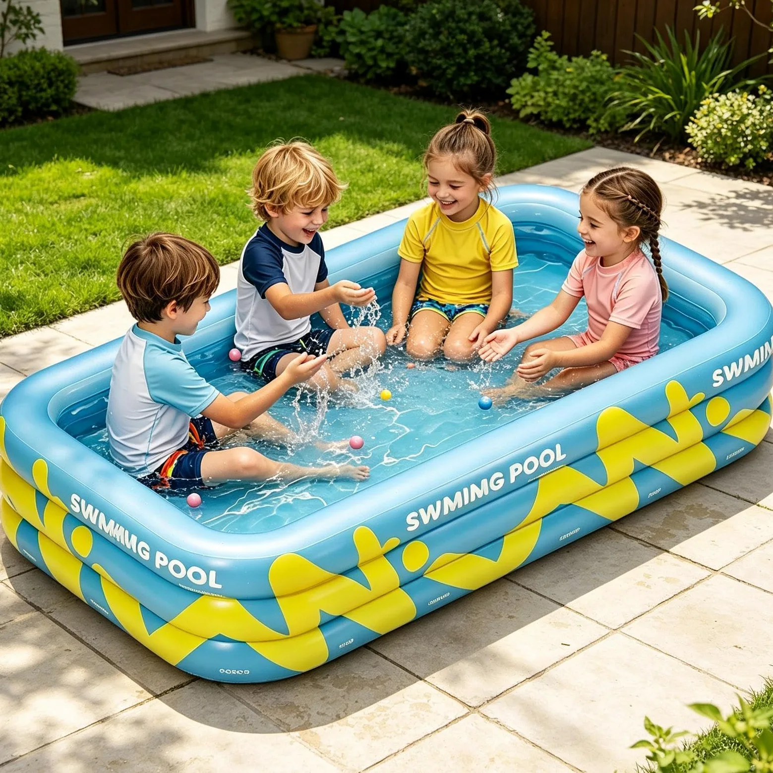 Piscina Hinchable Infantil 2,1 x 1,45 x 0,56 Metros Parque De Bolas | Piscina Infantil Para Niños Para Verano Patio Exterior Jardín Césped Parque Juegos Y Natación Al Aire Libre Y