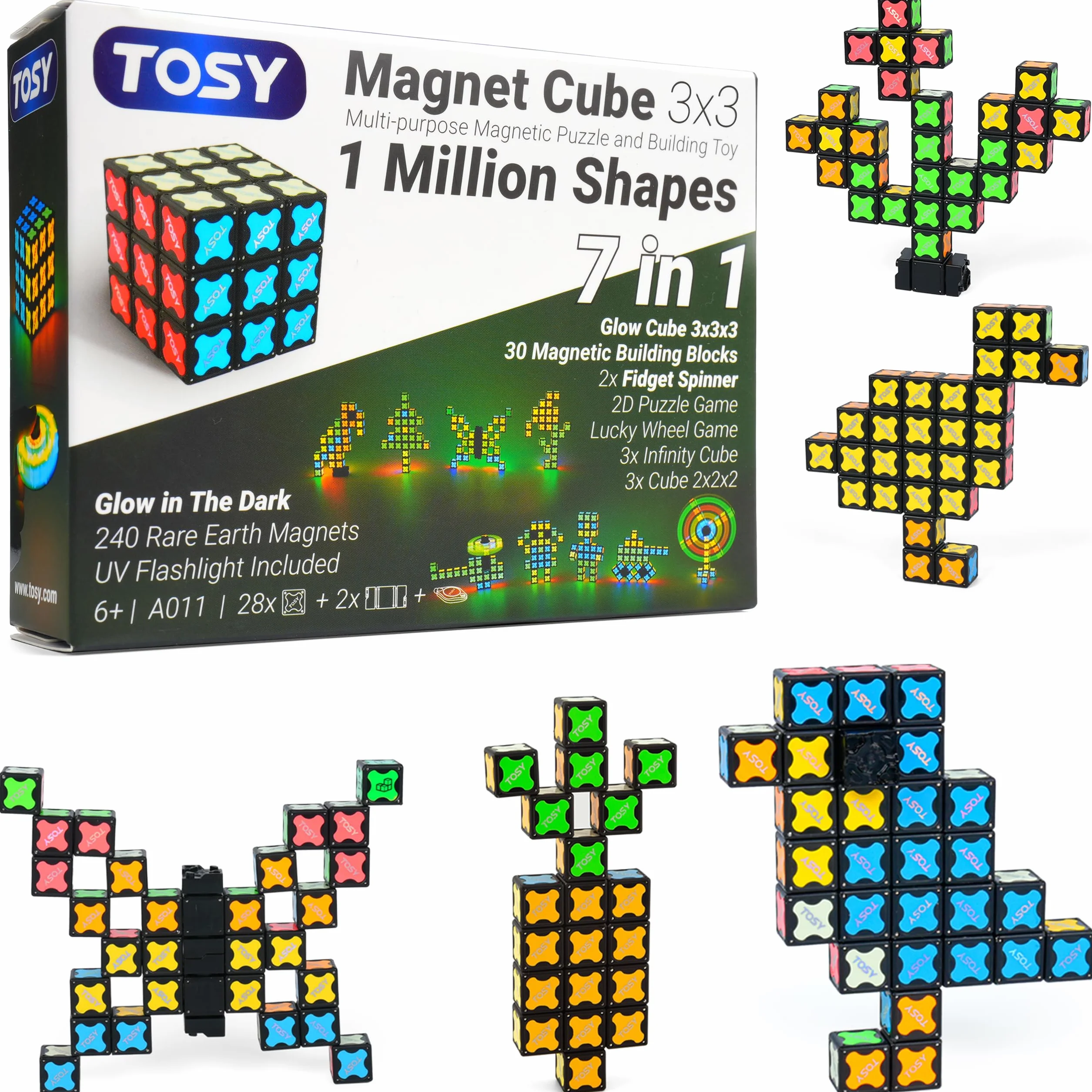 TOSY Magnet Cube 3x3 - 30 Bloques, Multiusos: Bloques de construcción creativos, Fidget Spinner transformable, Rompecabezas/Cubo Infinito, Regalo de Pascua para niños, Juguete Stem Brillante