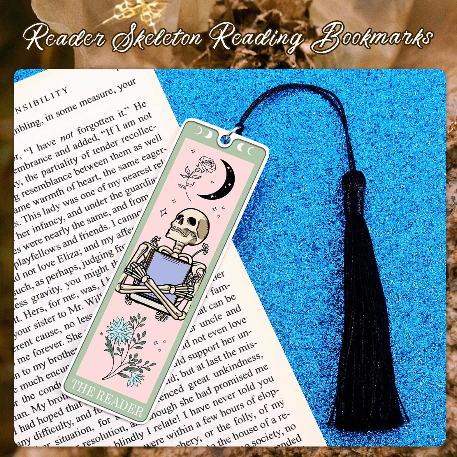 GlamRays Regalos para Amantes de los Libros para Mujeres Marcadores Navideños Marcadores Divertidos para Mujeres Hombres Tarot Marcadores Esqueleto Cartas del Tarot (Verde Claro)