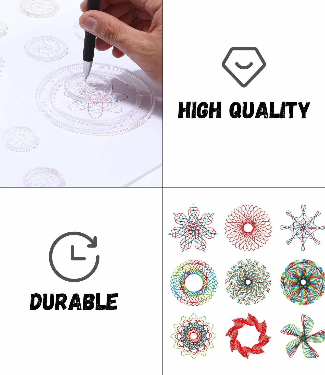 LEAZZLE Spirograph, Juego de Espiral, 28 Piezas Juego de Regla de Dibujo de Engranajes, Espirografo Niñosa, Juego Creativo de Mandalas,Spirograph Deluxe Set, Juegos para Pintar Niños y Adultos