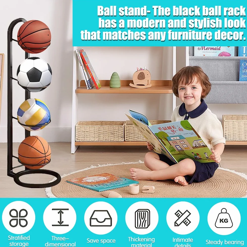 Soporte Vertical para Pelotas de Fútbol Baloncesto, Estante de Almacenamiento de 4 Niveles