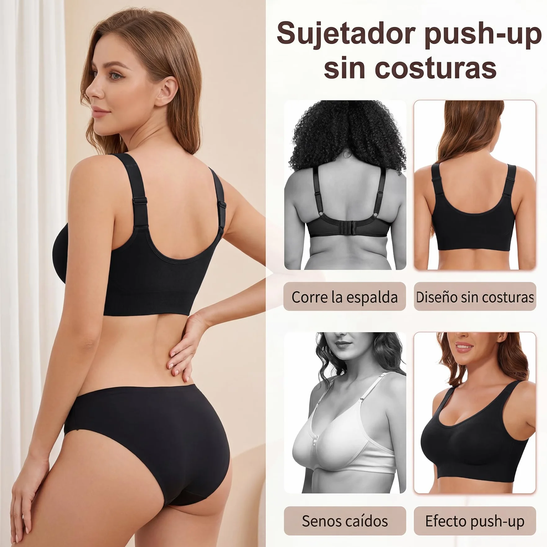 Sujetador Deportivo Mujer Alta Impacto Sin Aros Tirantes Ajustables Almohadillas Extraíbles Top Correr Gimnasio
