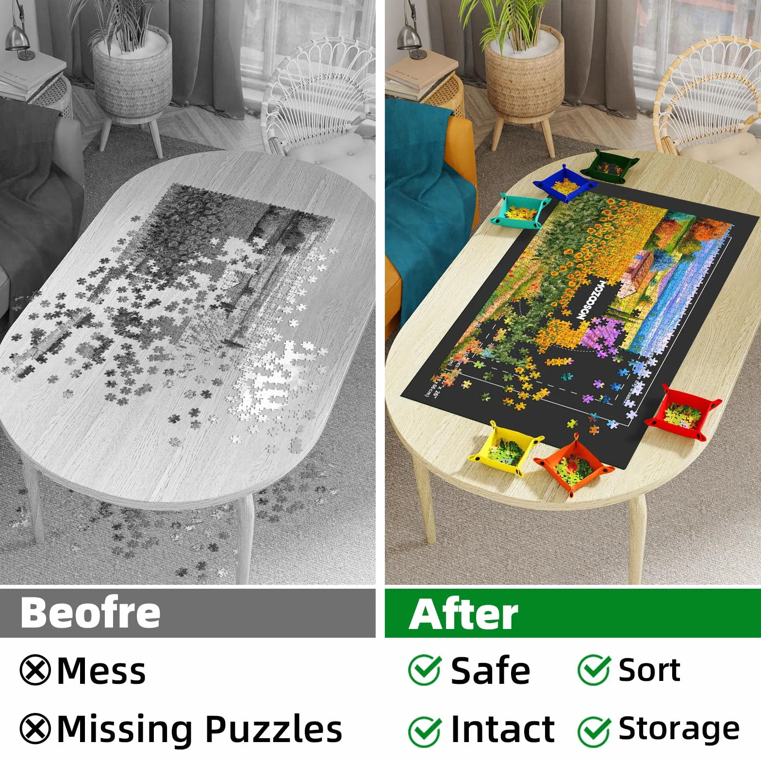 MOZOOSON Tapete Puzzle, Puzzle Mat Roll para Puzzle 1000 1500 Piezas para Adultos Niños, Fieltro Puzzles Tapete, Jigsaw Puzzle Roll Pad, Accesorio para Guardar los Puzzles