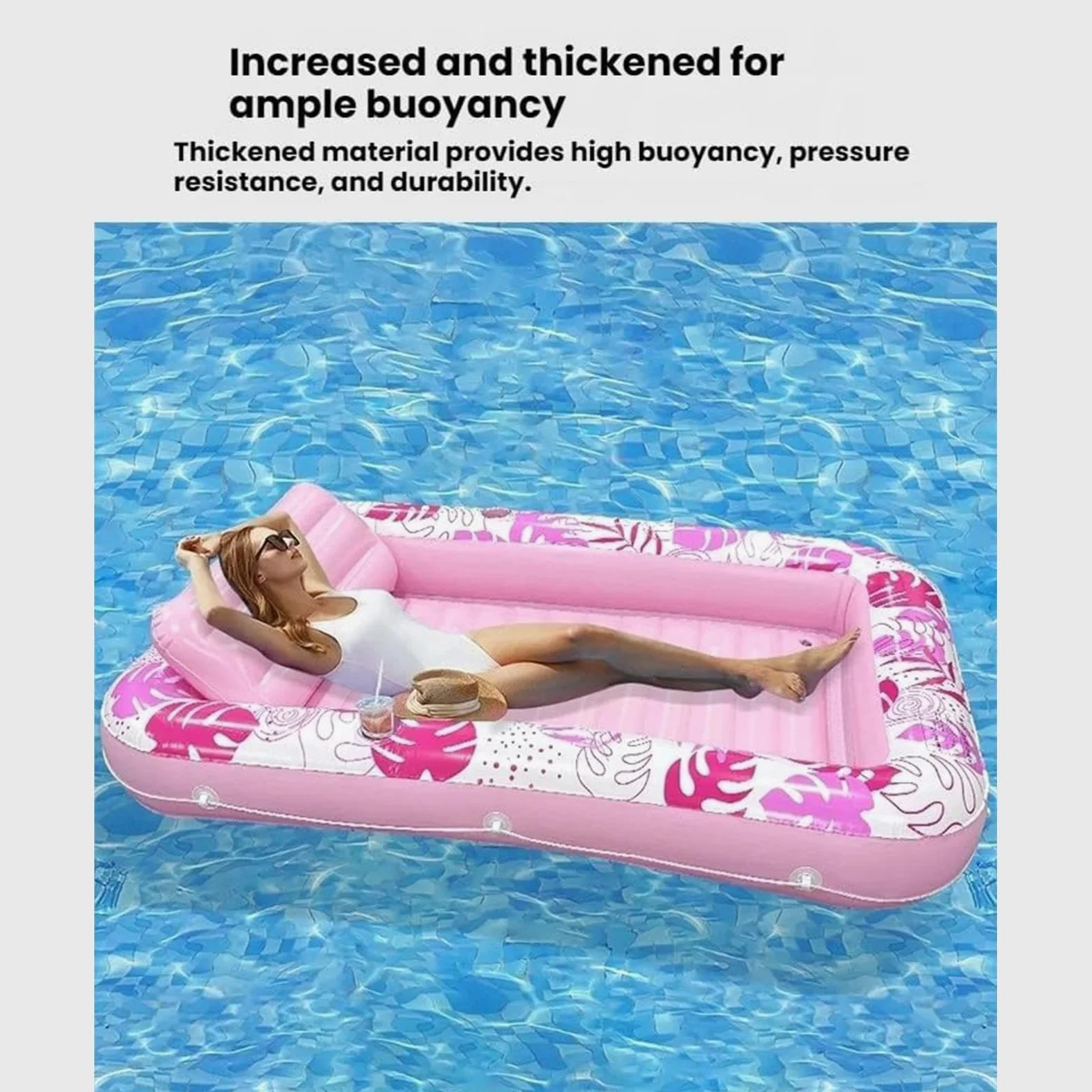 Flotador Inflable para Tumbona De Piscina, Cama De Bronceado Inflable Rectangular con Almohada Y Portavasos, Flotadores De Piscina Resistentes, Tumbona Flotante para Adultos, Playa De Verano