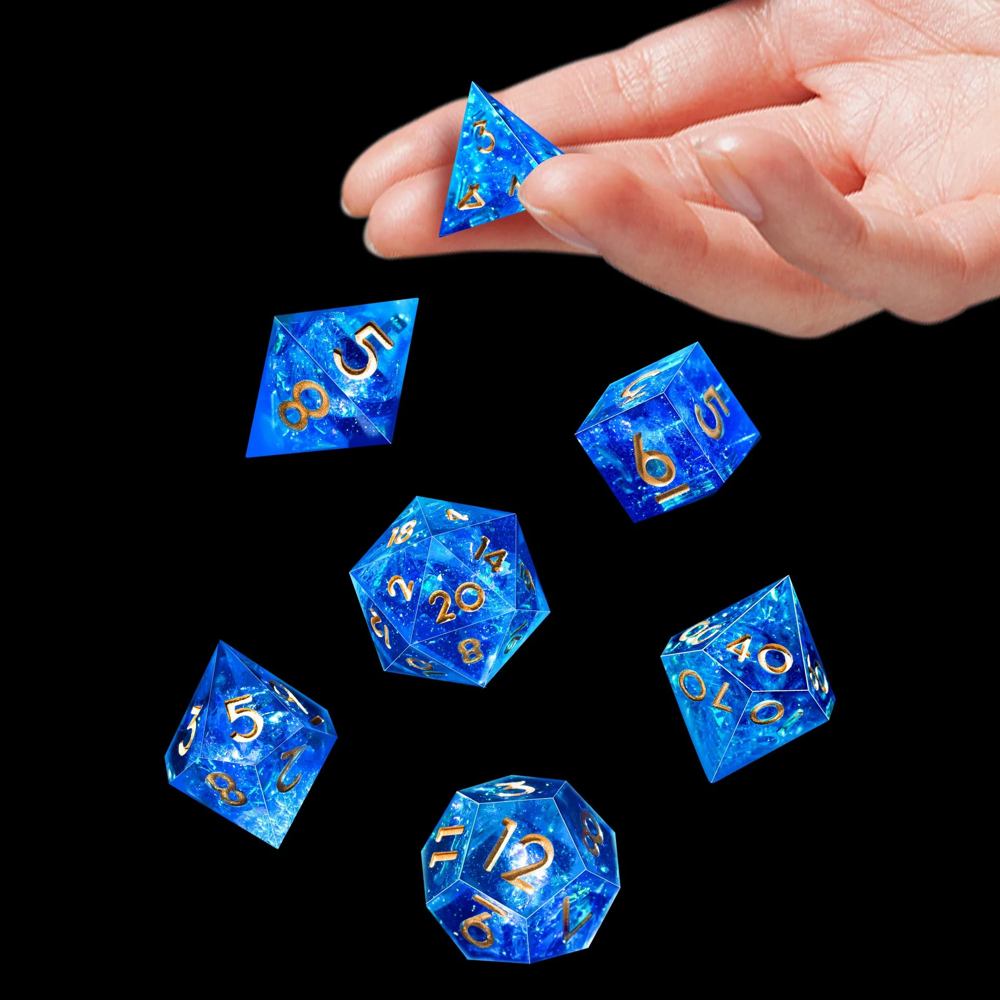 SIQUK 7 Piezas Set Dados DND Poliedricos Juego de Dados Poliédricos 7-Die DND Dice D4 D6 D8 D10 D12 D20 D% para D&D RPG MTG Dungeons and Dragons （Azul & Oro）
