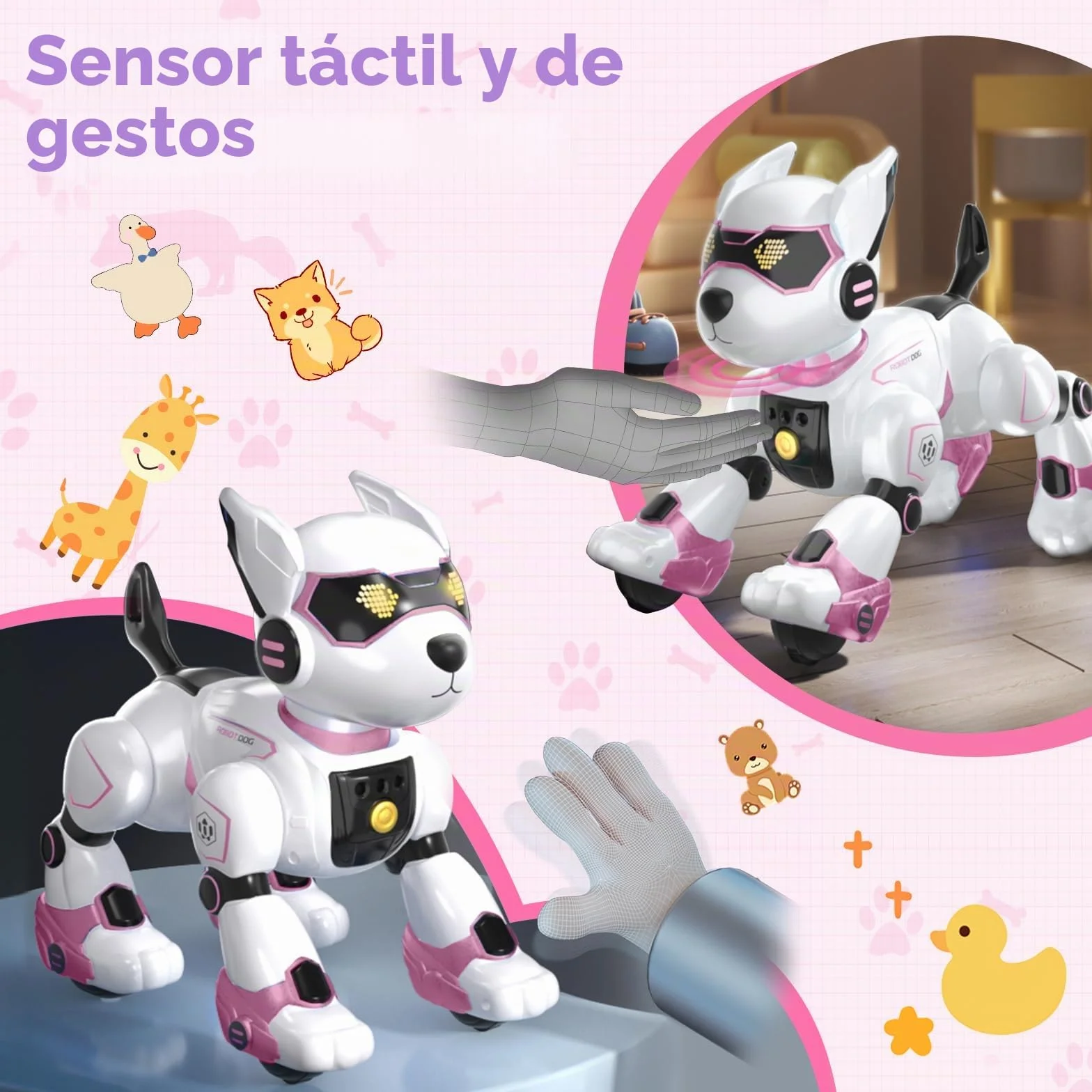 PRANITE Perro Robot para Niños, Perro Robot Programable e Interactivo, Juguete Teledirigido Recargable con Control por Voz y Gestos, Música y Baile, Regalo Ideal para Niños y Niñas