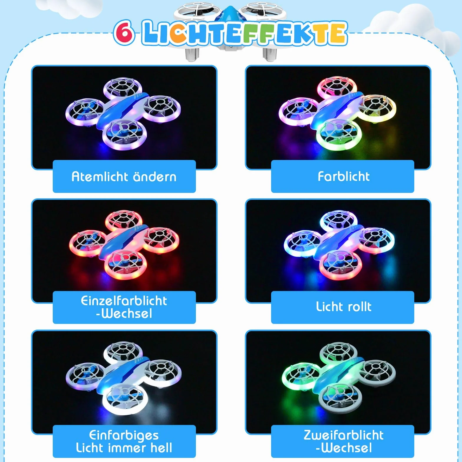 YIKANWEN Dron RC para Niños 6-14 Años con Luces LED, Vuelo 360°