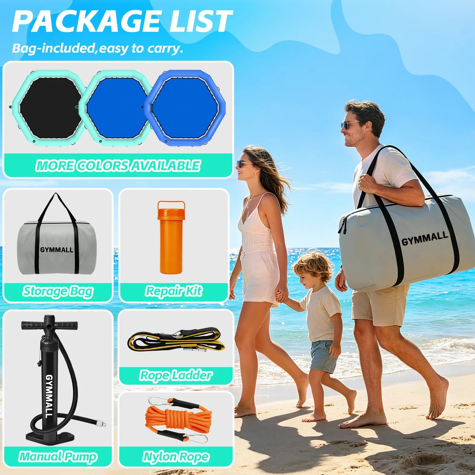 Muelle flotante inflable, plataforma flotante inflable hexagonal para adultos,Muelle flotante con escalera para piscina, lago, playa